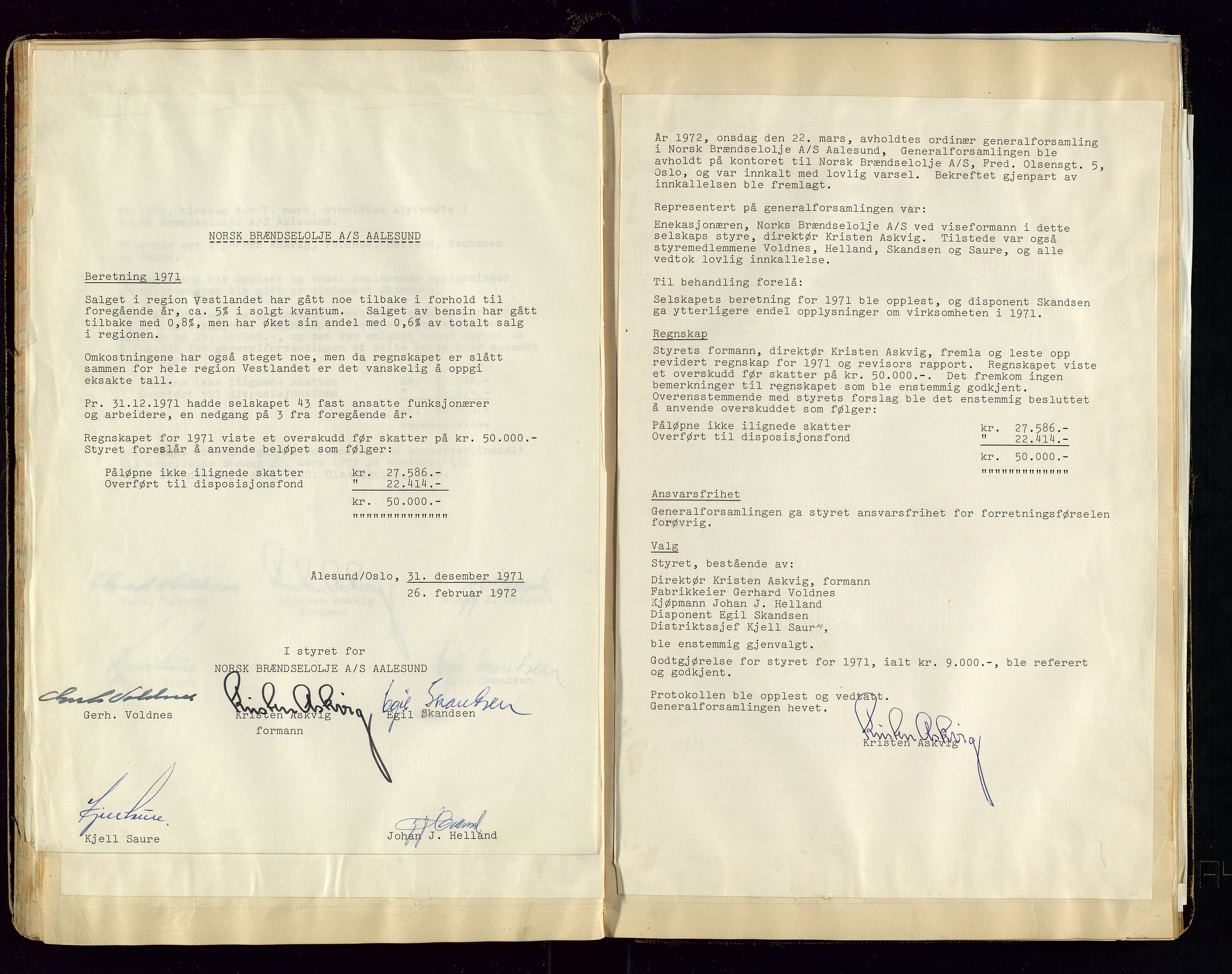 PA 1544 - Norsk Brændselolje A/S, AV/SAST-A-101965/1/A/Ab/L0003/0002: Direksjonsprotokoll: Stavanger, Ålesund og  Trondheim  / Direksjonsprotokoll Ålesund, 1923-1976, s. 65