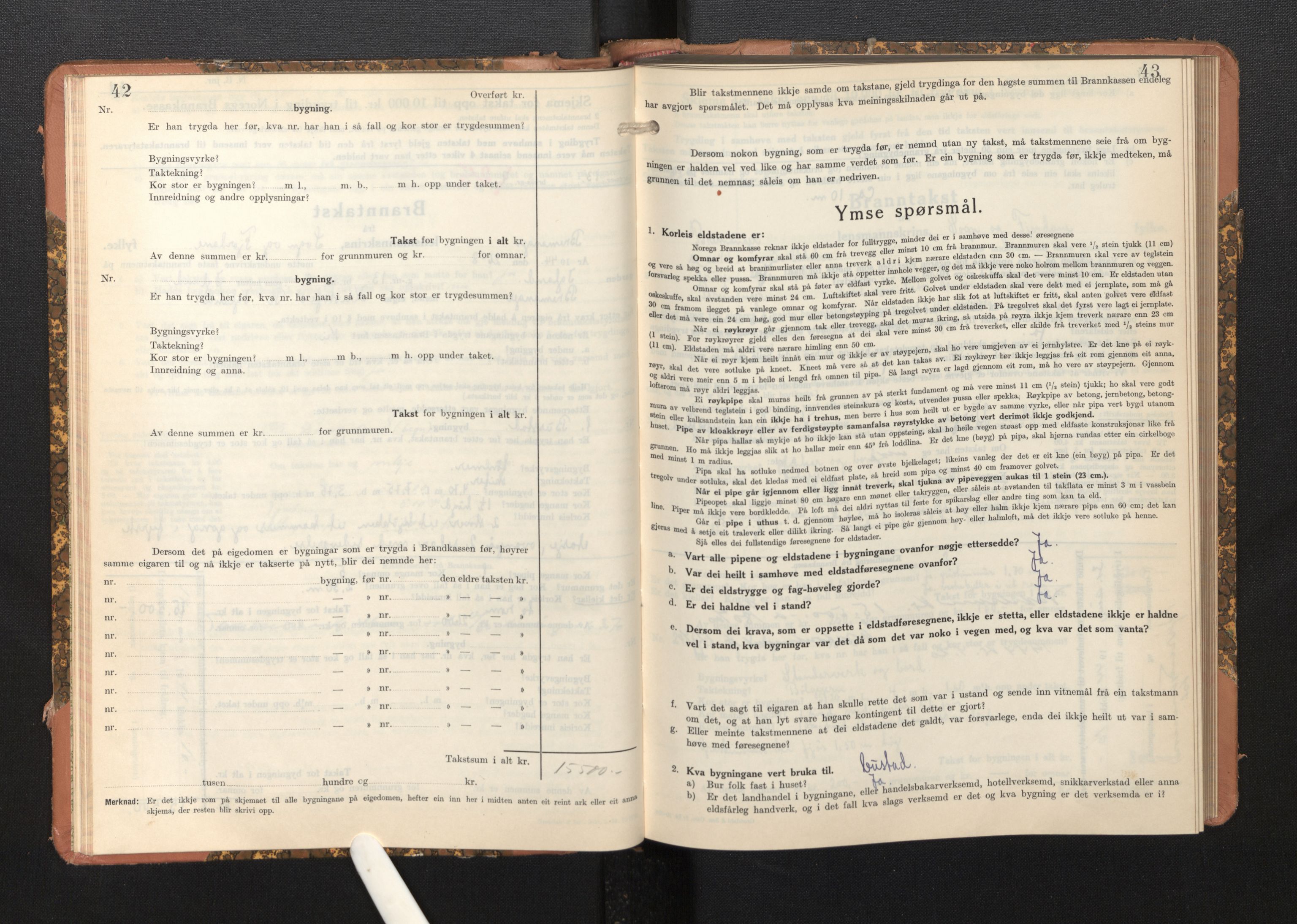 Lensmannen i Bremanger, AV/SAB-A-26701/0012/L0009: Branntakstprotokoll, skjematakst, 1943-1950, s. 42-43