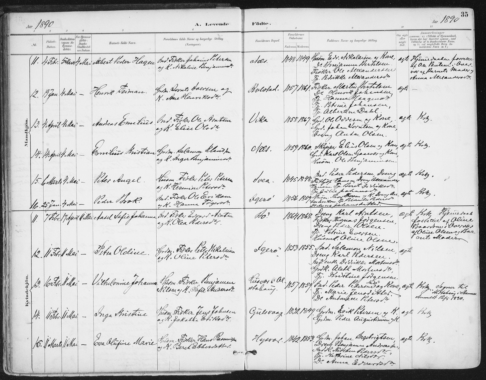 Ministerialprotokoller, klokkerbøker og fødselsregistre - Nordland, AV/SAT-A-1459/816/L0244: Ministerialbok nr. 816A10, 1886-1903, s. 35