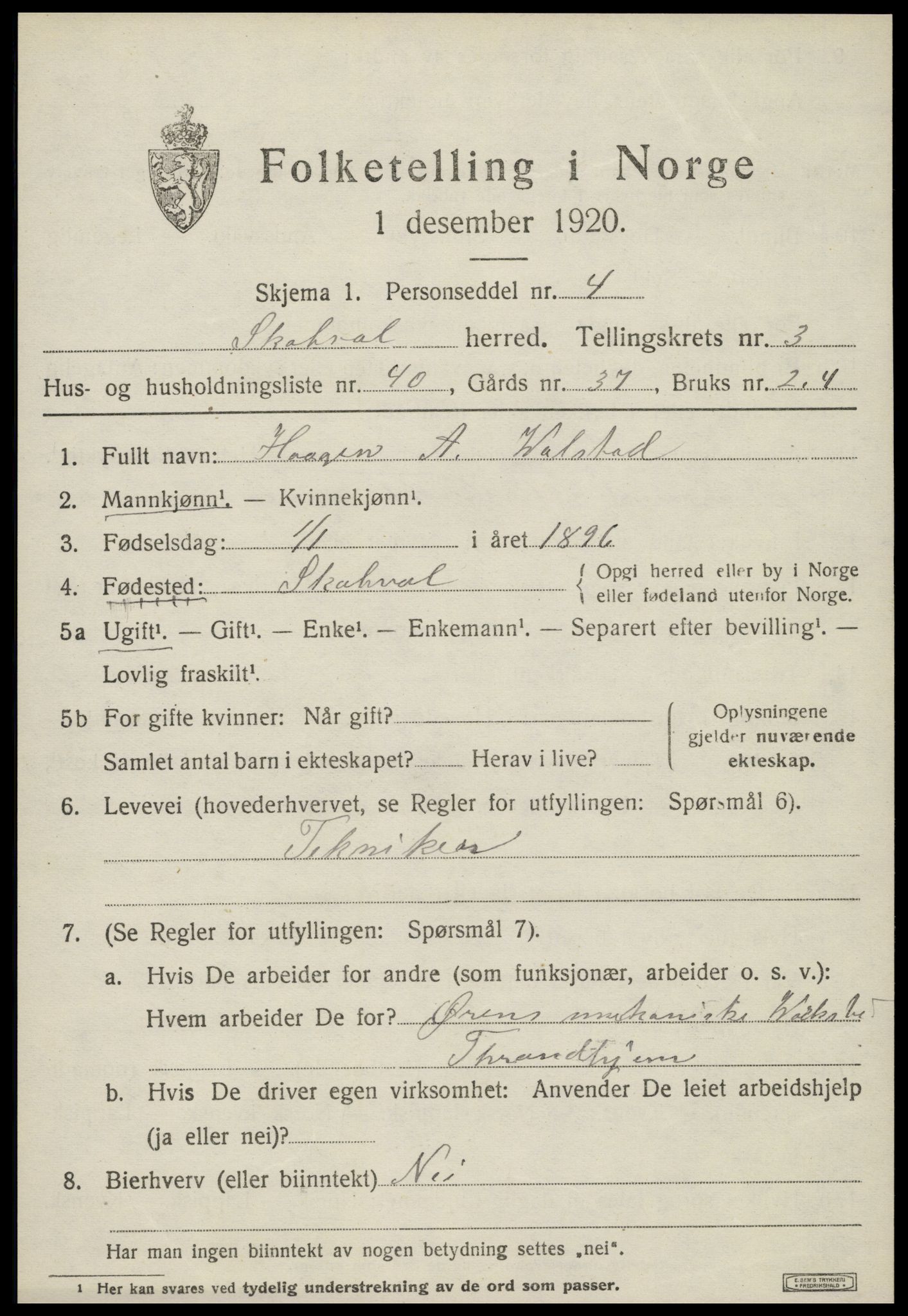 SAT, Folketelling 1920 for 1715 Skatval herred, 1920, s. 1903