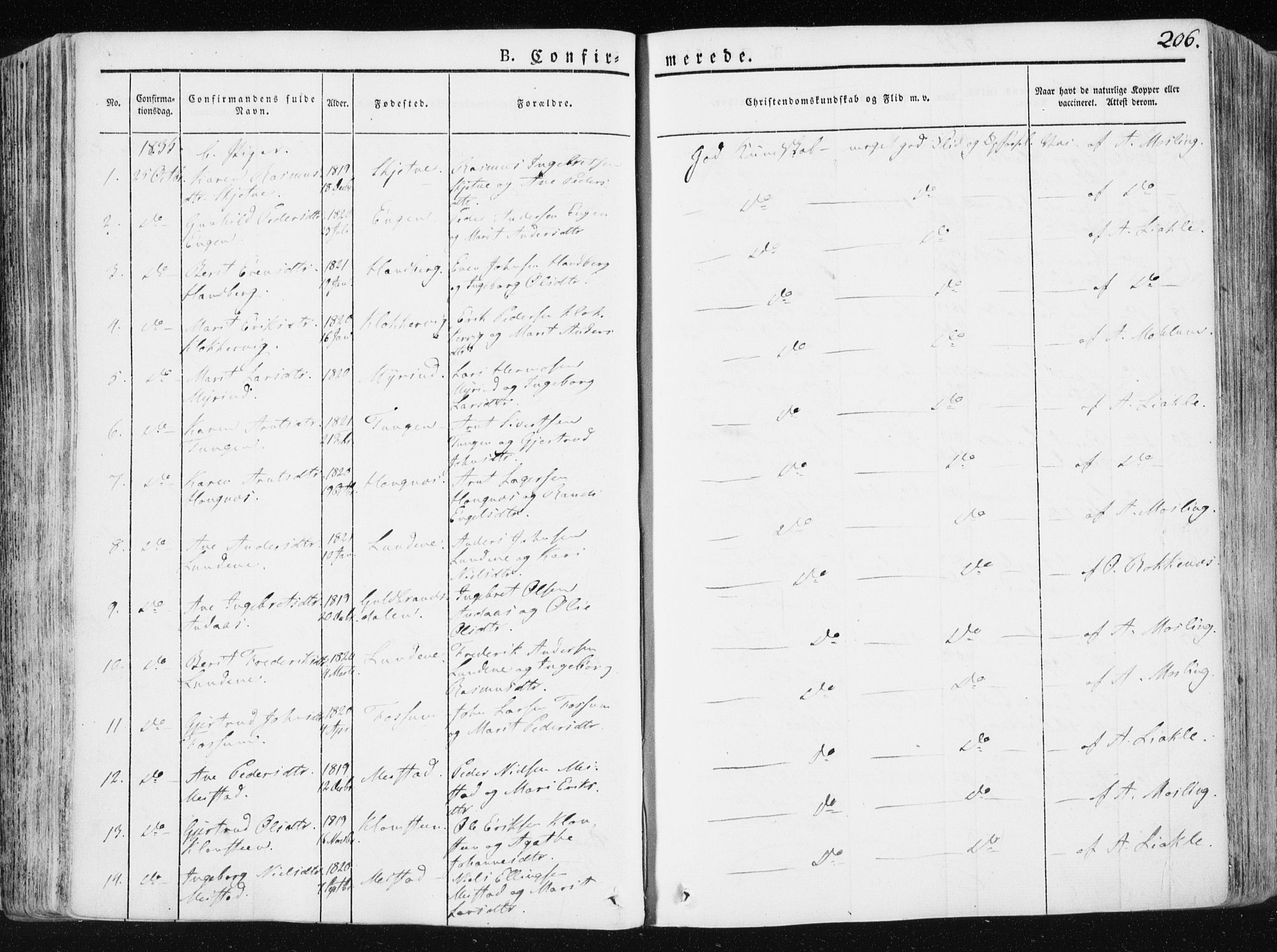 Ministerialprotokoller, klokkerbøker og fødselsregistre - Sør-Trøndelag, SAT/A-1456/665/L0771: Ministerialbok nr. 665A06, 1830-1856, s. 206