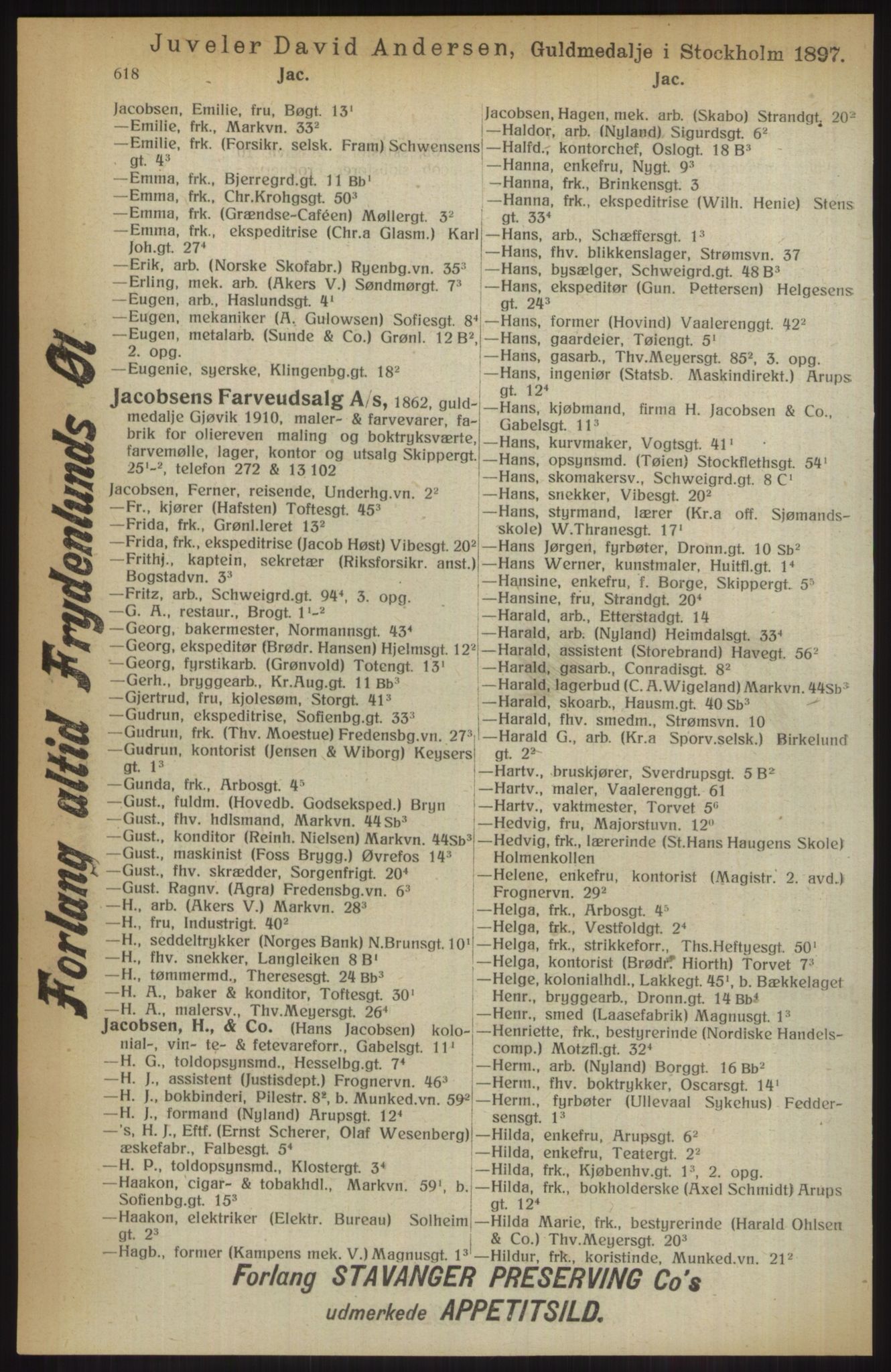 Kristiania/Oslo adressebok, PUBL/-, 1914, s. 618