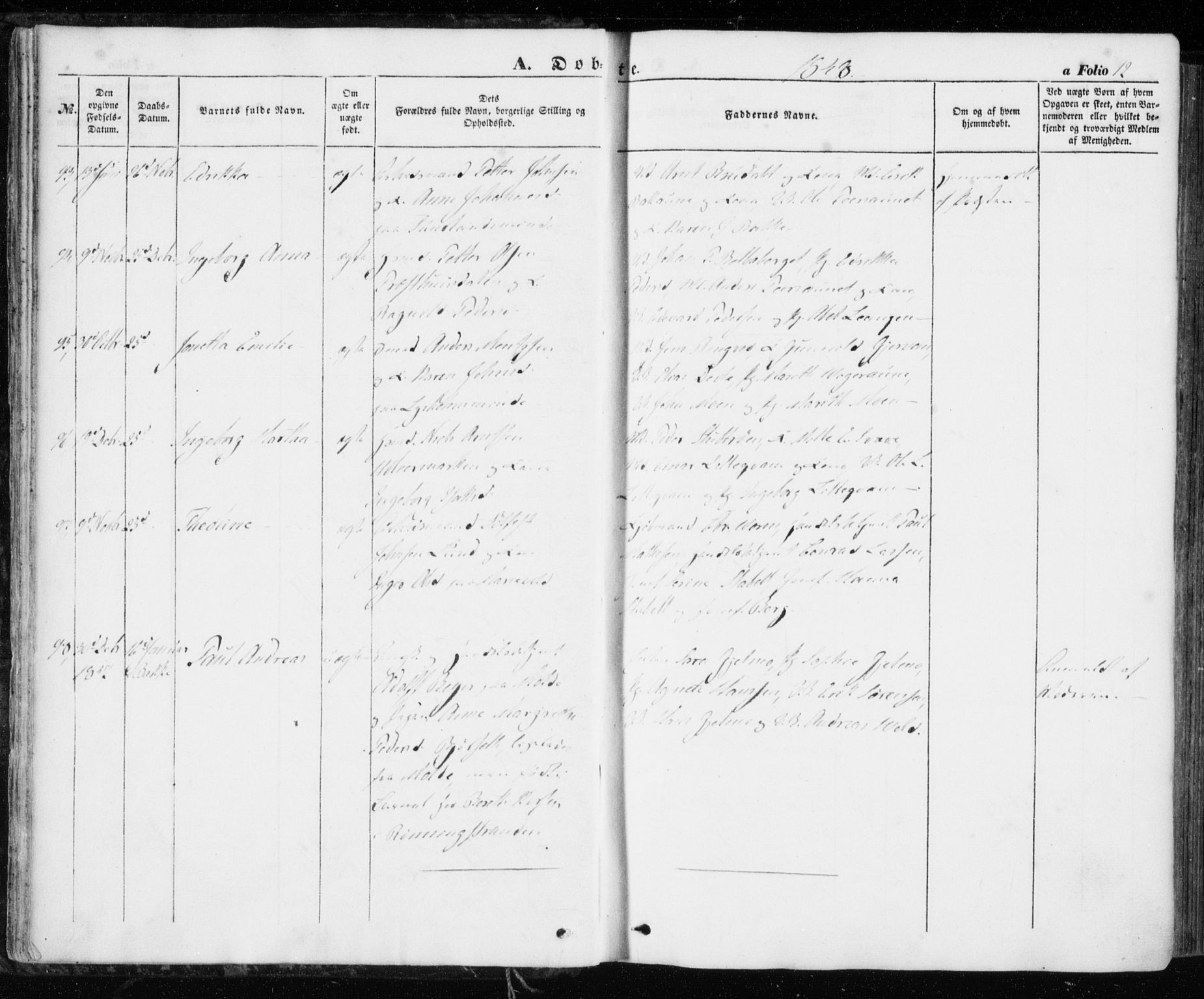 Ministerialprotokoller, klokkerbøker og fødselsregistre - Sør-Trøndelag, AV/SAT-A-1456/606/L0291: Ministerialbok nr. 606A06, 1848-1856, s. 12