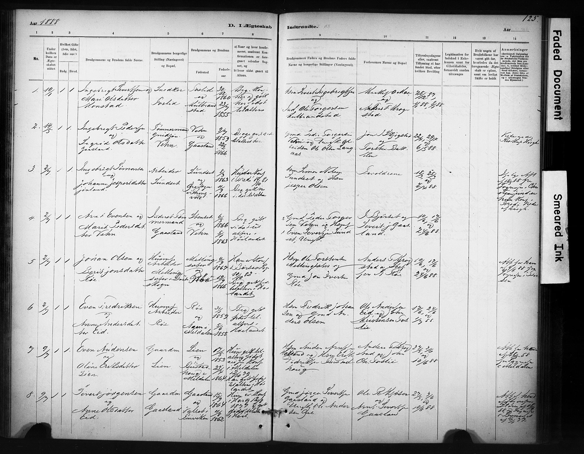 Ministerialprotokoller, klokkerbøker og fødselsregistre - Sør-Trøndelag, AV/SAT-A-1456/694/L1127: Ministerialbok nr. 694A01, 1887-1905, s. 125