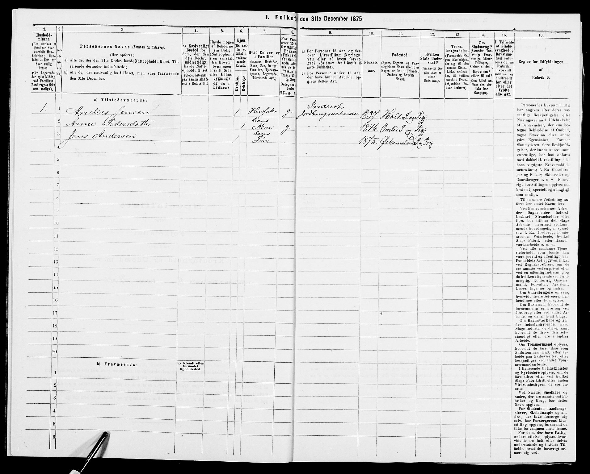 SAK, Folketelling 1875 for 0918P Austre Moland prestegjeld, 1875, s. 2877