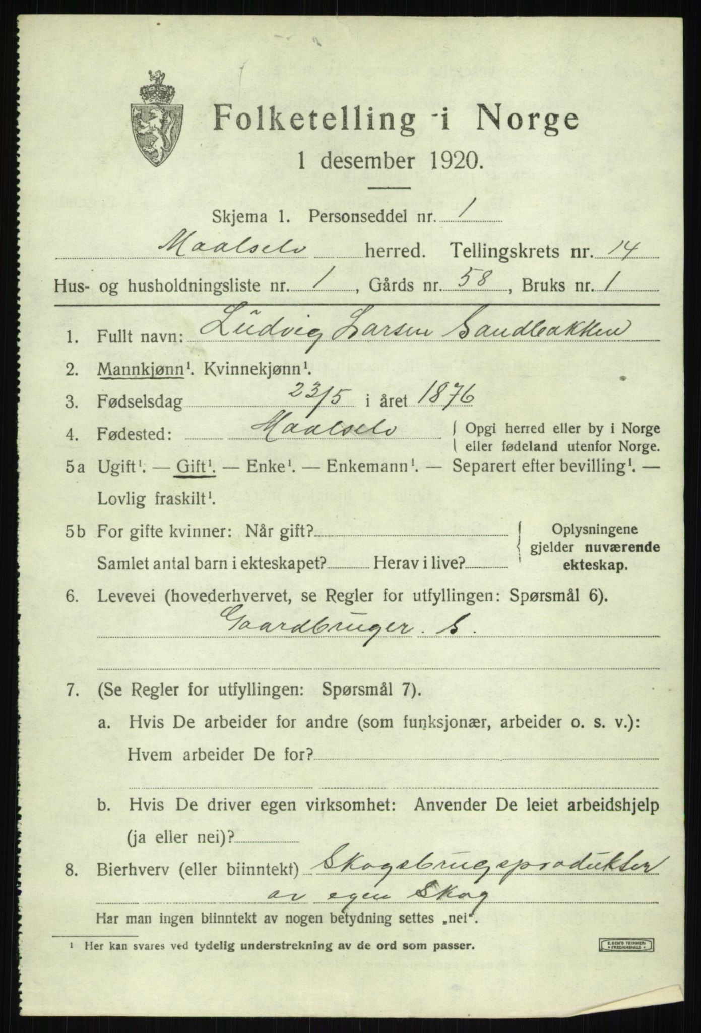 SATØ, Folketelling 1920 for 1924 Målselv herred, 1920, s. 7009