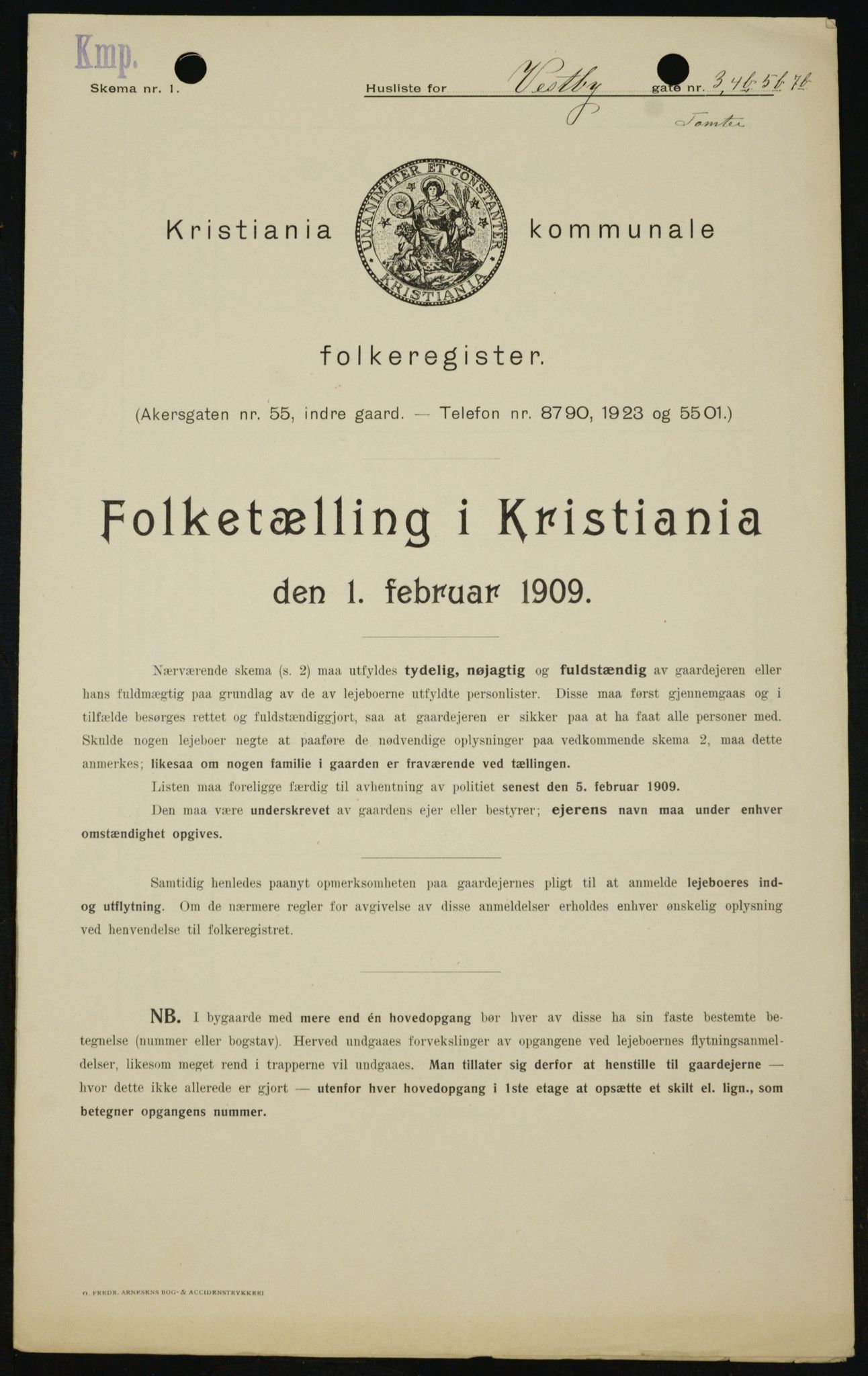 OBA, Kommunal folketelling 1.2.1909 for Kristiania kjøpstad, 1909, s. 90501