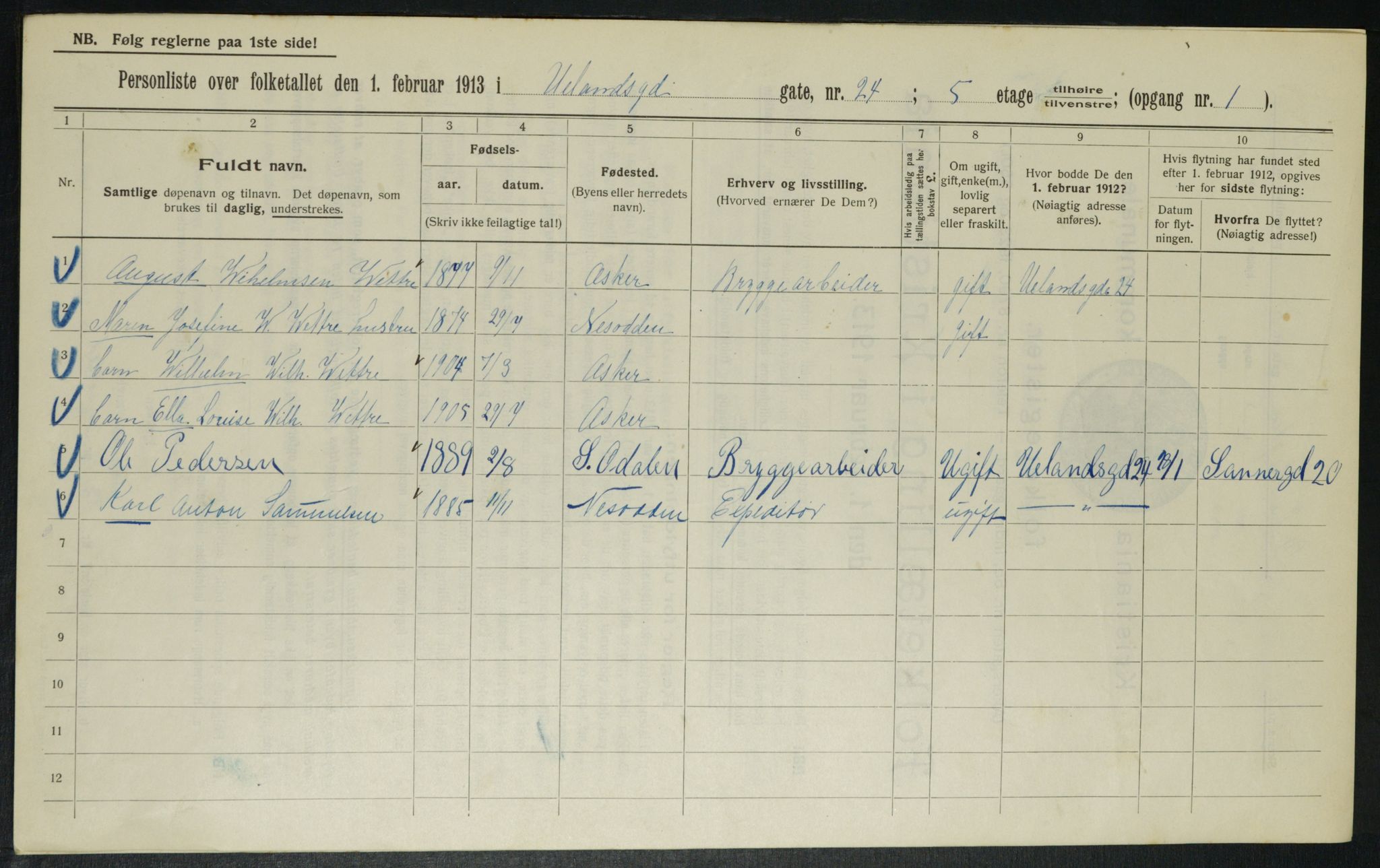 OBA, Kommunal folketelling 1.2.1913 for Kristiania, 1913, s. 118659