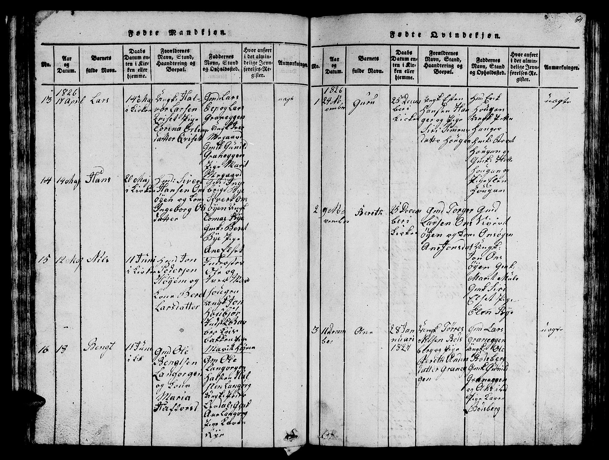 Ministerialprotokoller, klokkerbøker og fødselsregistre - Sør-Trøndelag, AV/SAT-A-1456/612/L0385: Klokkerbok nr. 612C01, 1816-1845, s. 64