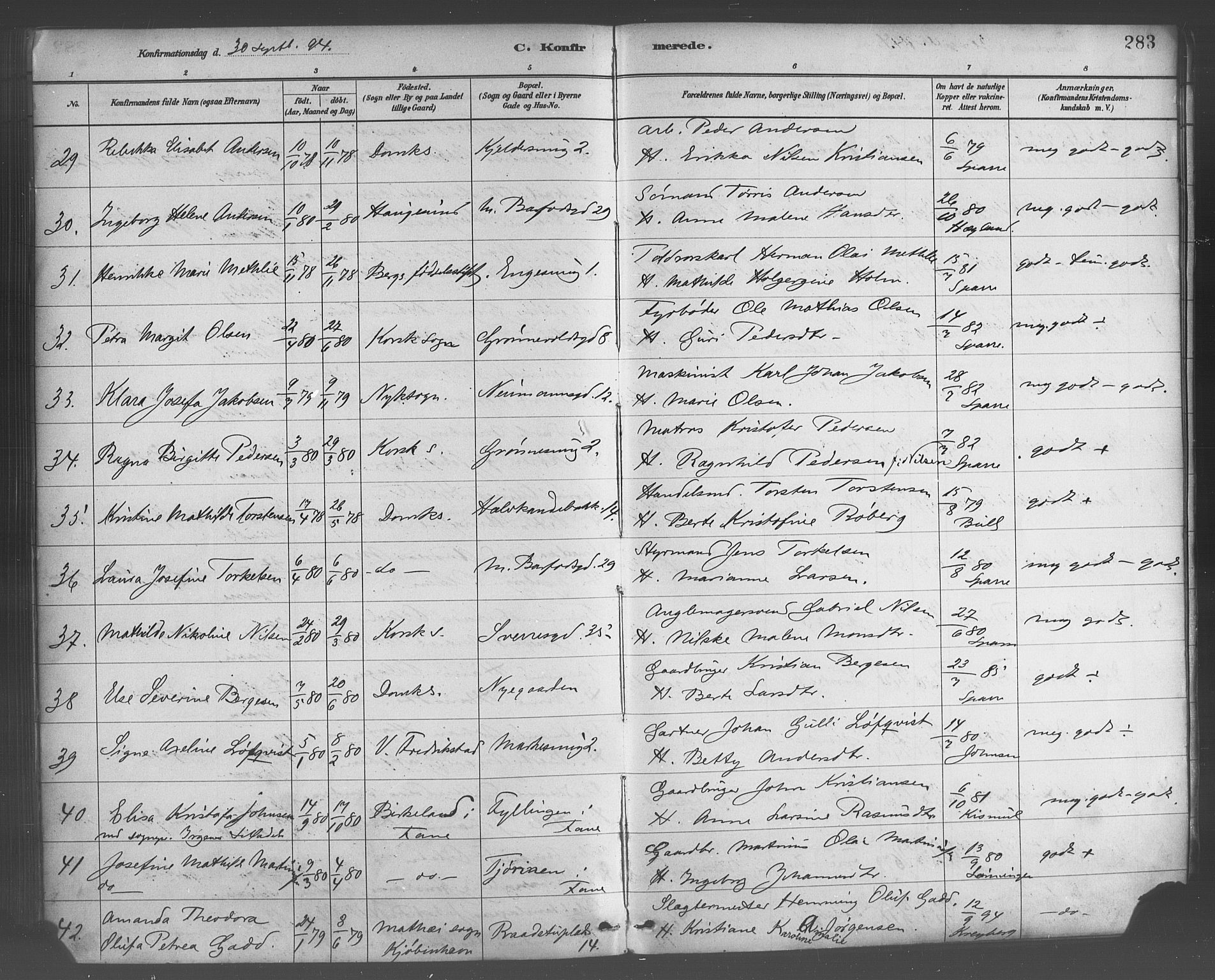 Domkirken sokneprestembete, AV/SAB-A-74801/H/Haa/L0030: Ministerialbok nr. C 5, 1880-1898, s. 283