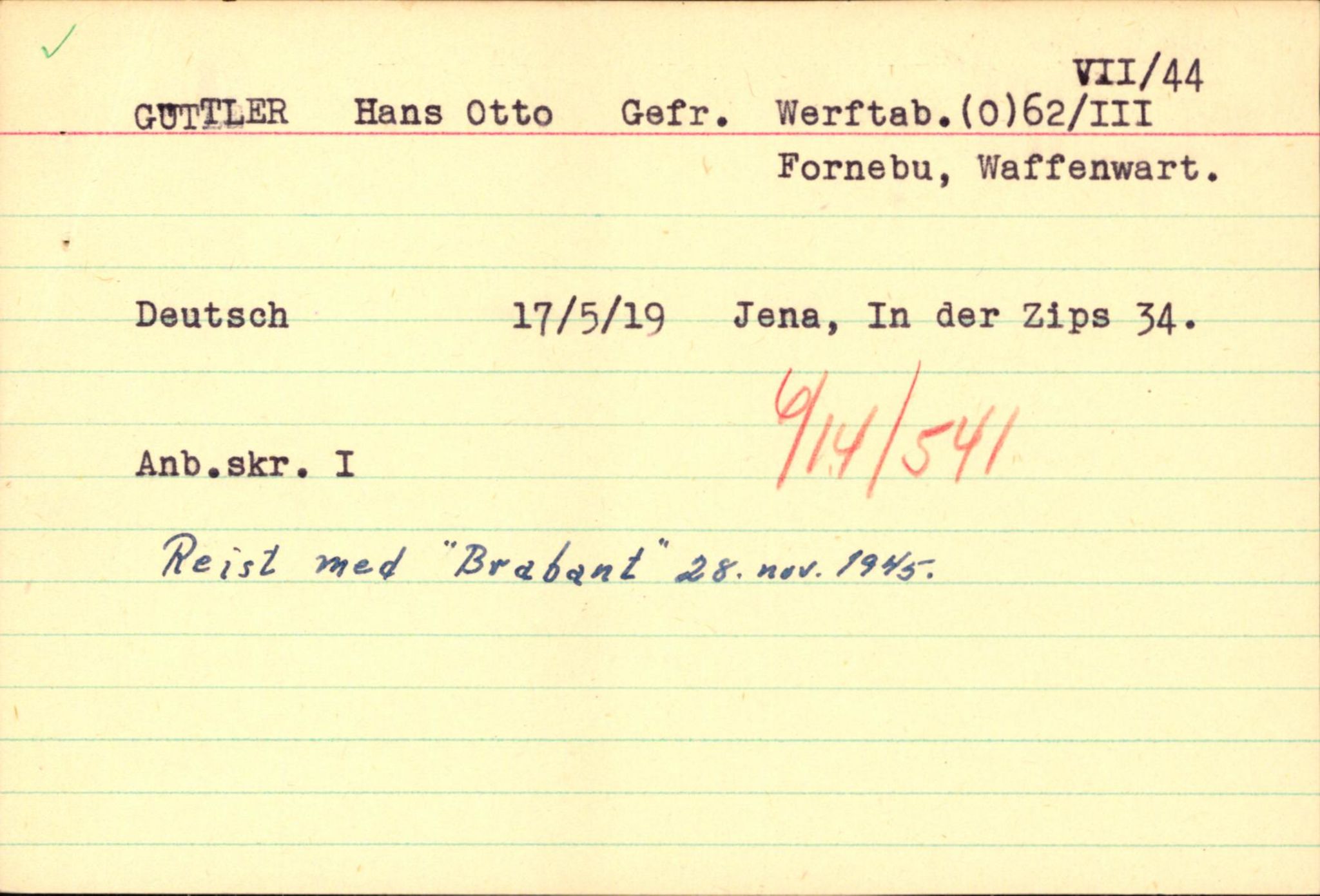 Forsvaret, Forsvarets overkommando II, AV/RA-RAFA-3915/D/Db/L0011: CI Questionaires. Tyske okkupasjonsstyrker i Norge. Tyskere., 1945-1946, s. 14