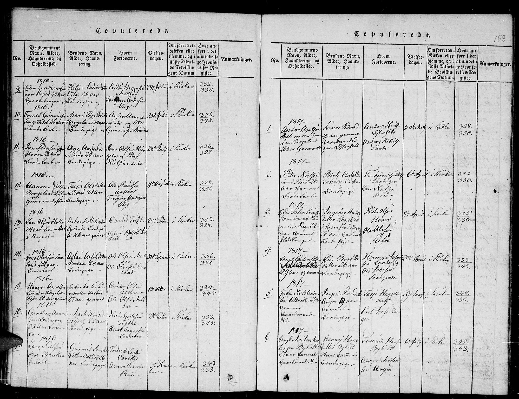 Gjerstad sokneprestkontor, AV/SAK-1111-0014/F/Fb/Fba/L0002: Klokkerbok nr. B 2, 1816-1845, s. 188