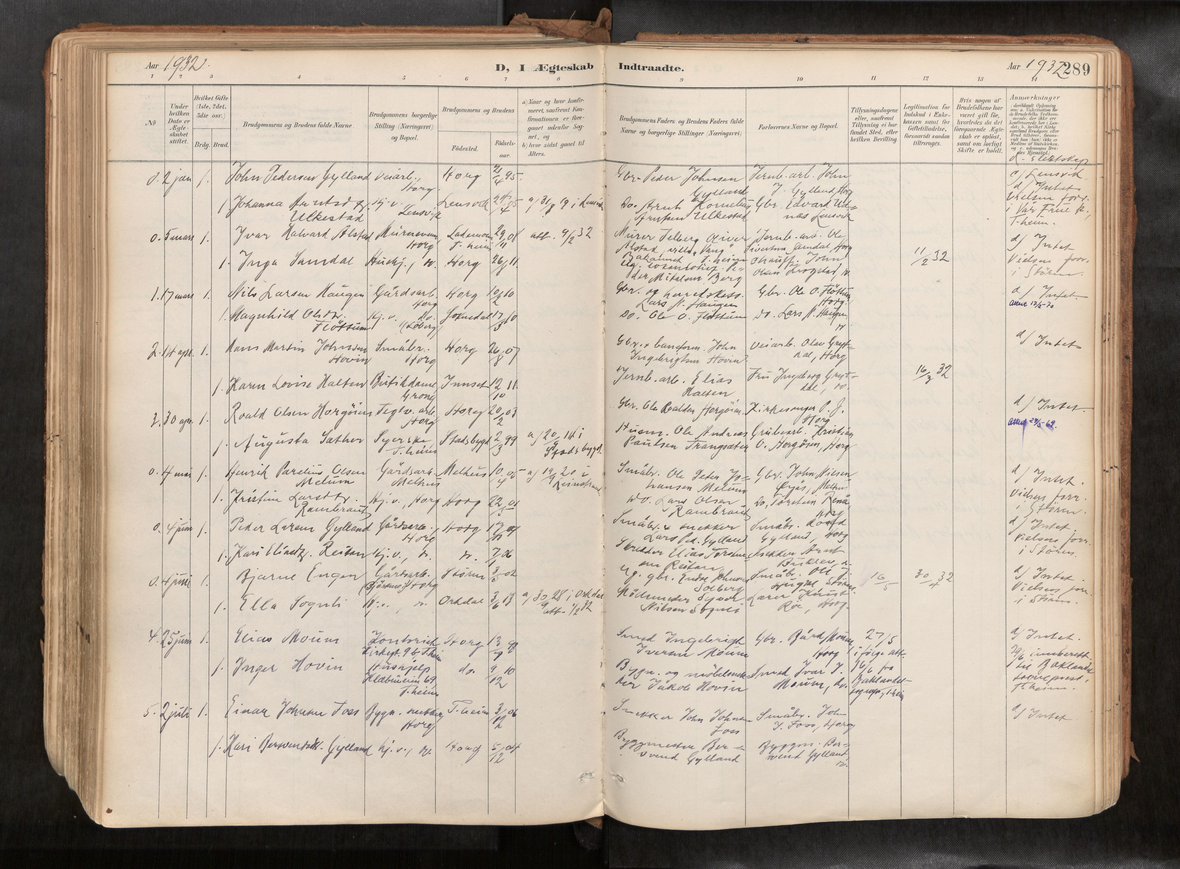 Ministerialprotokoller, klokkerbøker og fødselsregistre - Sør-Trøndelag, AV/SAT-A-1456/692/L1105b: Ministerialbok nr. 692A06, 1891-1934, s. 289