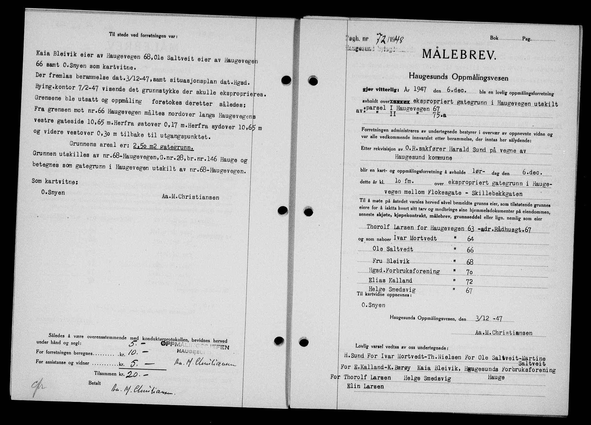 Haugesund tingrett, SAST/A-101415/01/II/IIC/L0063: Pantebok nr. A 4, 1946-1948, Dagboknr: 72/1948