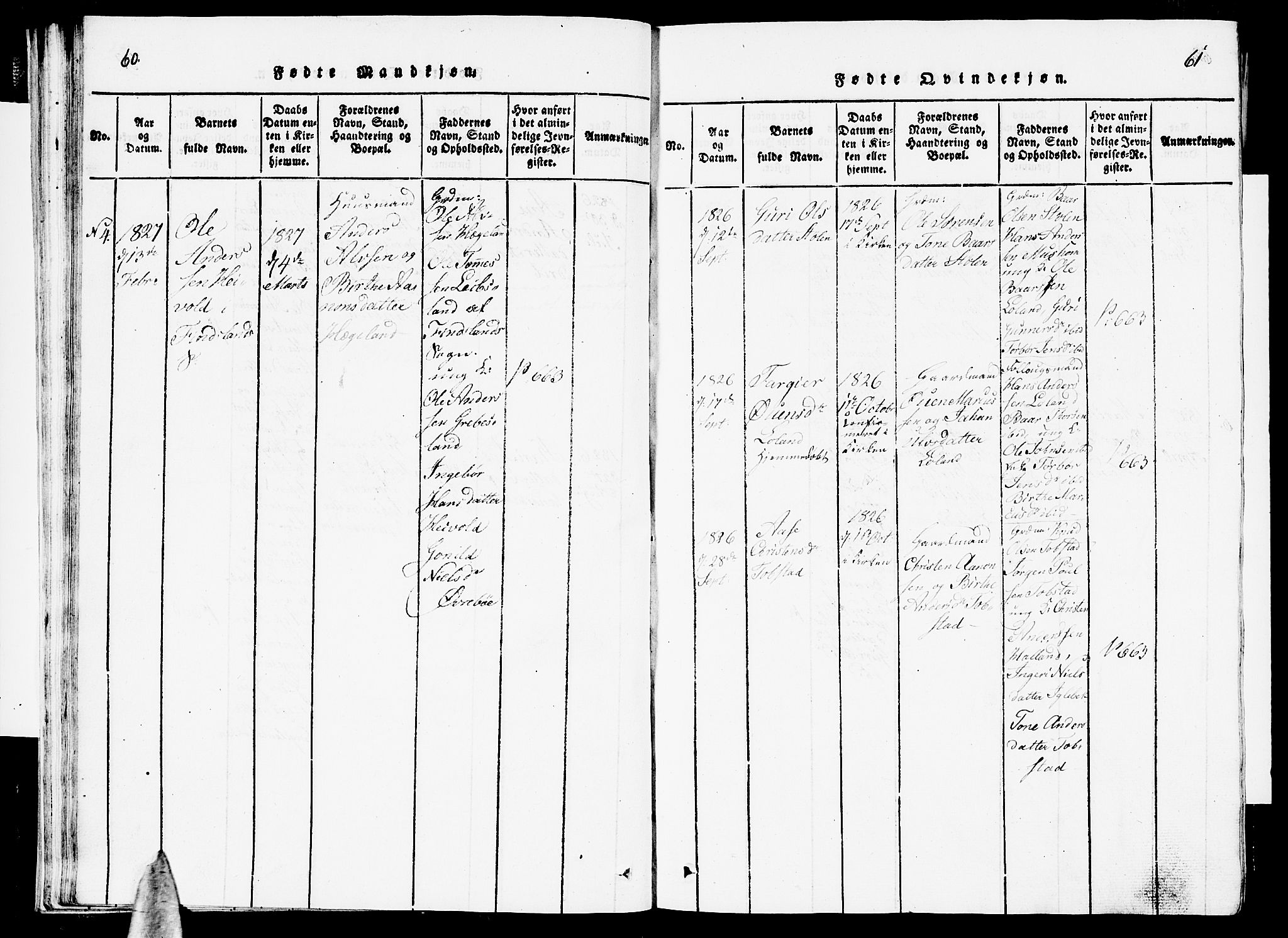 Vennesla sokneprestkontor, AV/SAK-1111-0045/Fb/Fbc/L0001: Klokkerbok nr. B 1, 1820-1834, s. 60-61