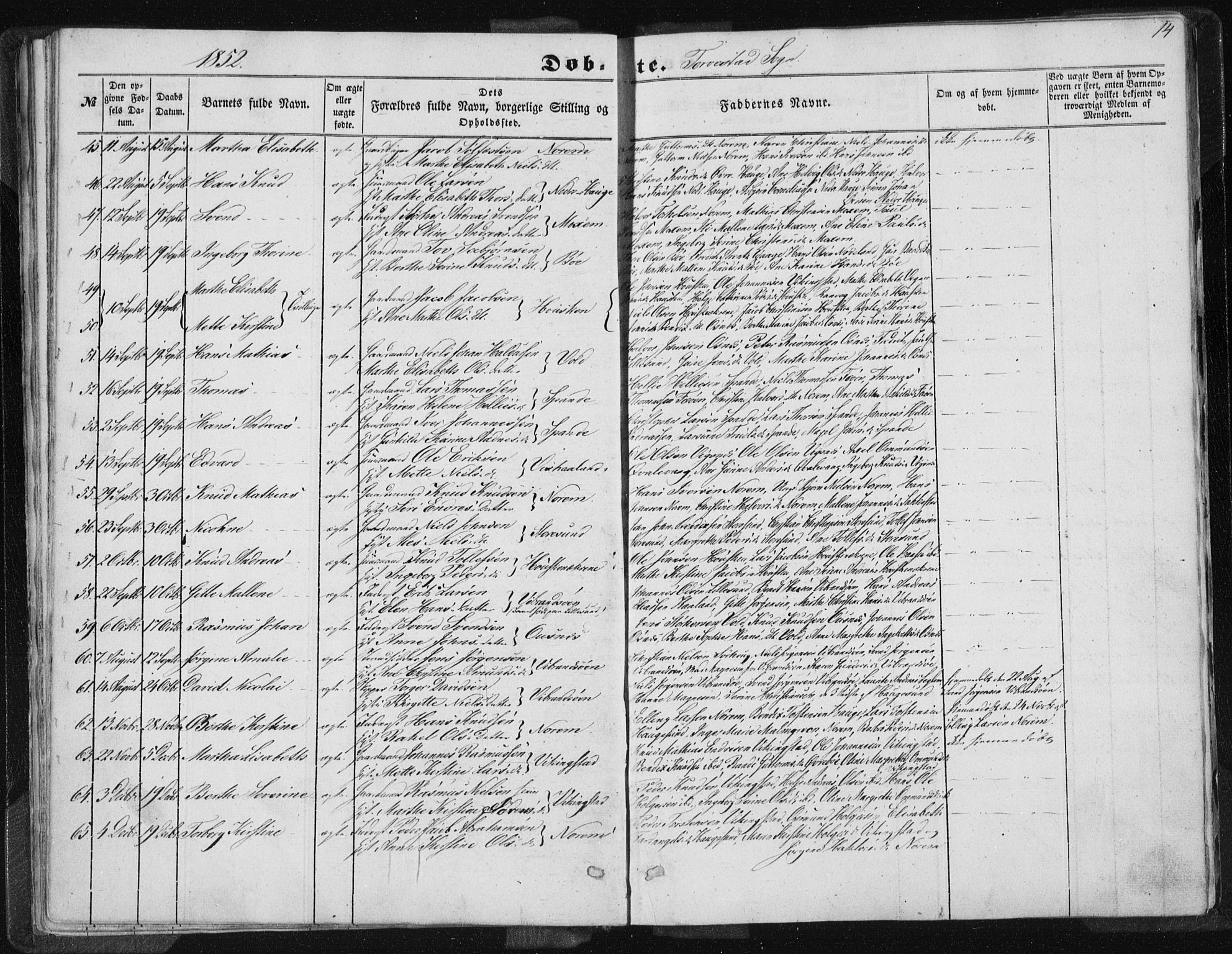 Torvastad sokneprestkontor, AV/SAST-A -101857/H/Ha/Haa/L0008: Ministerialbok nr. A 8, 1847-1856, s. 14