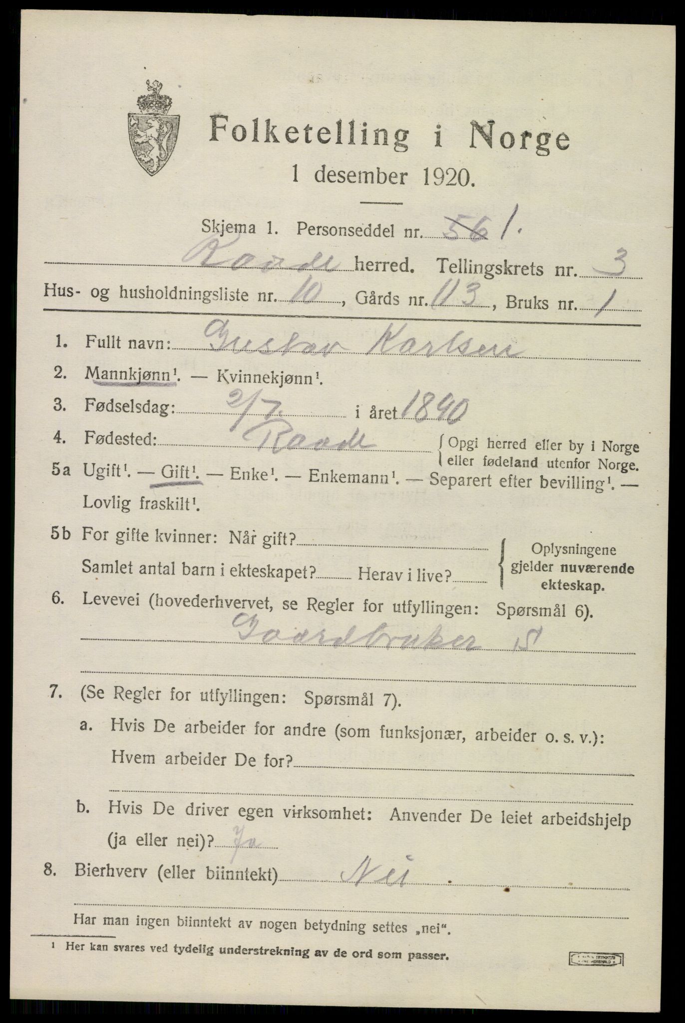 SAO, Folketelling 1920 for 0135 Råde herred, 1920, s. 3347