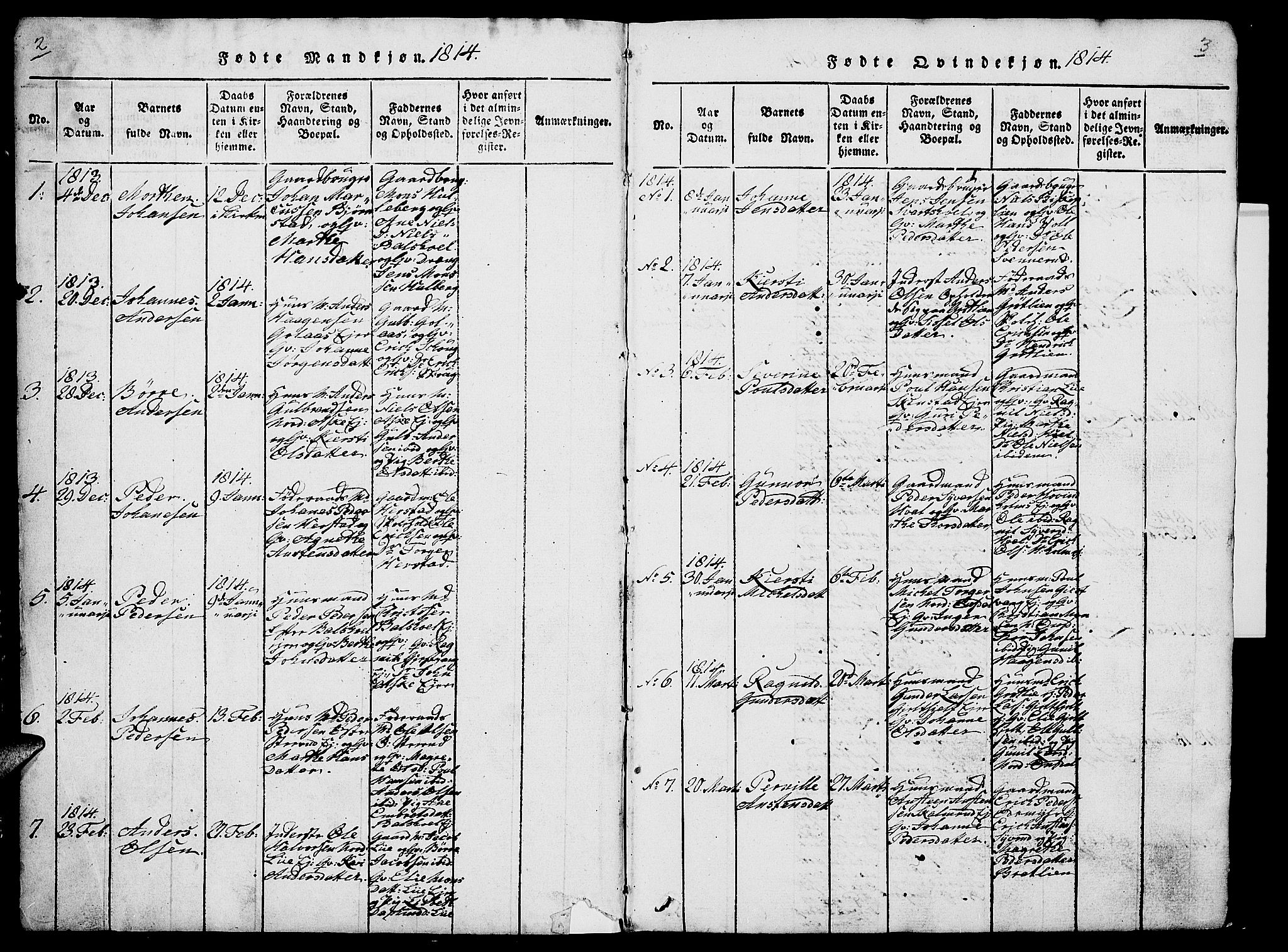 Nes prestekontor, Hedmark, AV/SAH-PREST-020/L/La/L0003: Klokkerbok nr. 3, 1814-1831, s. 2-3