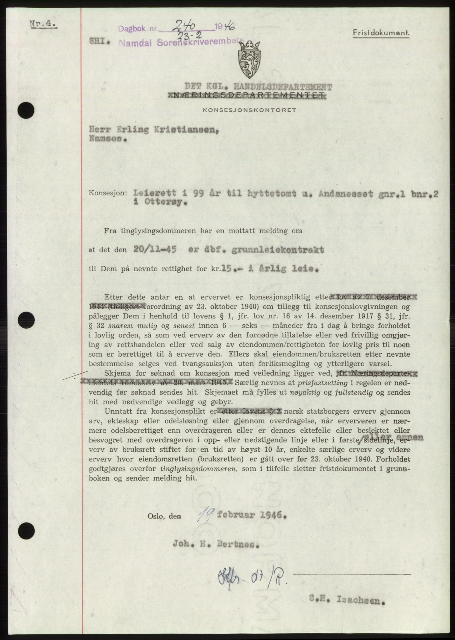 Namdal sorenskriveri, SAT/A-4133/1/2/2C: Pantebok nr. -, 1946-1946, Dagboknr: 240/1946