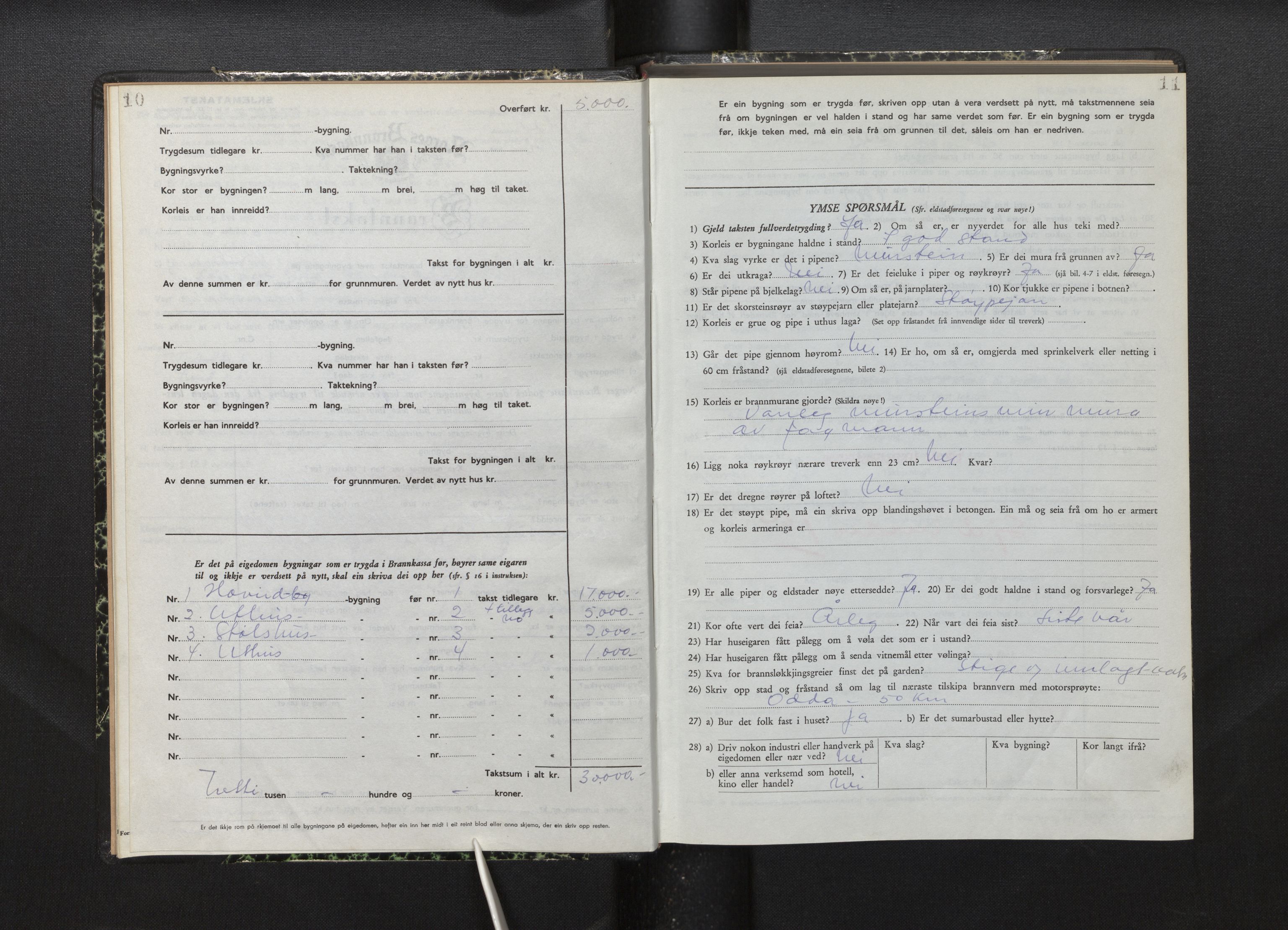 Lensmannen i Røldal, SAB/A-34501/0012/L0005: Branntakstprotokoll, skjematakst, 1951-1963, s. 10-11