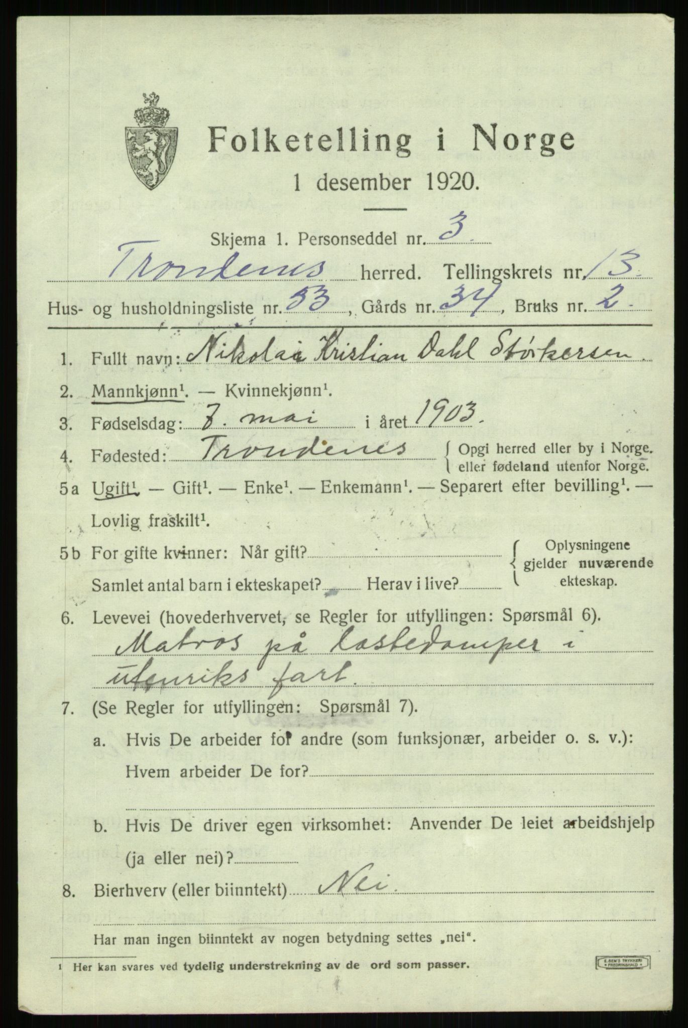 SATØ, Folketelling 1920 for 1914 Trondenes herred, 1920, s. 9957