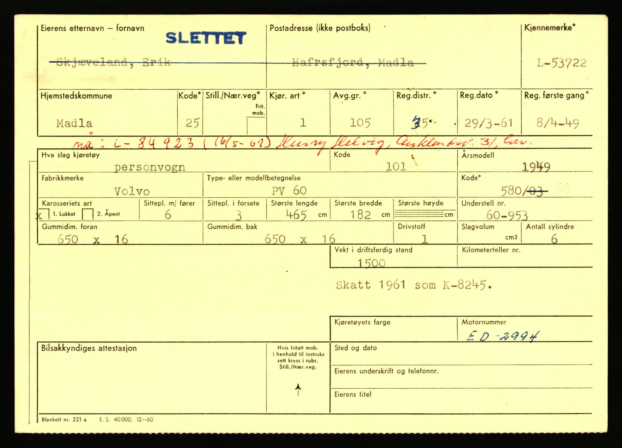 Stavanger trafikkstasjon, AV/SAST-A-101942/0/F/L0053: L-52900 - L-54199, 1930-1971, s. 1961