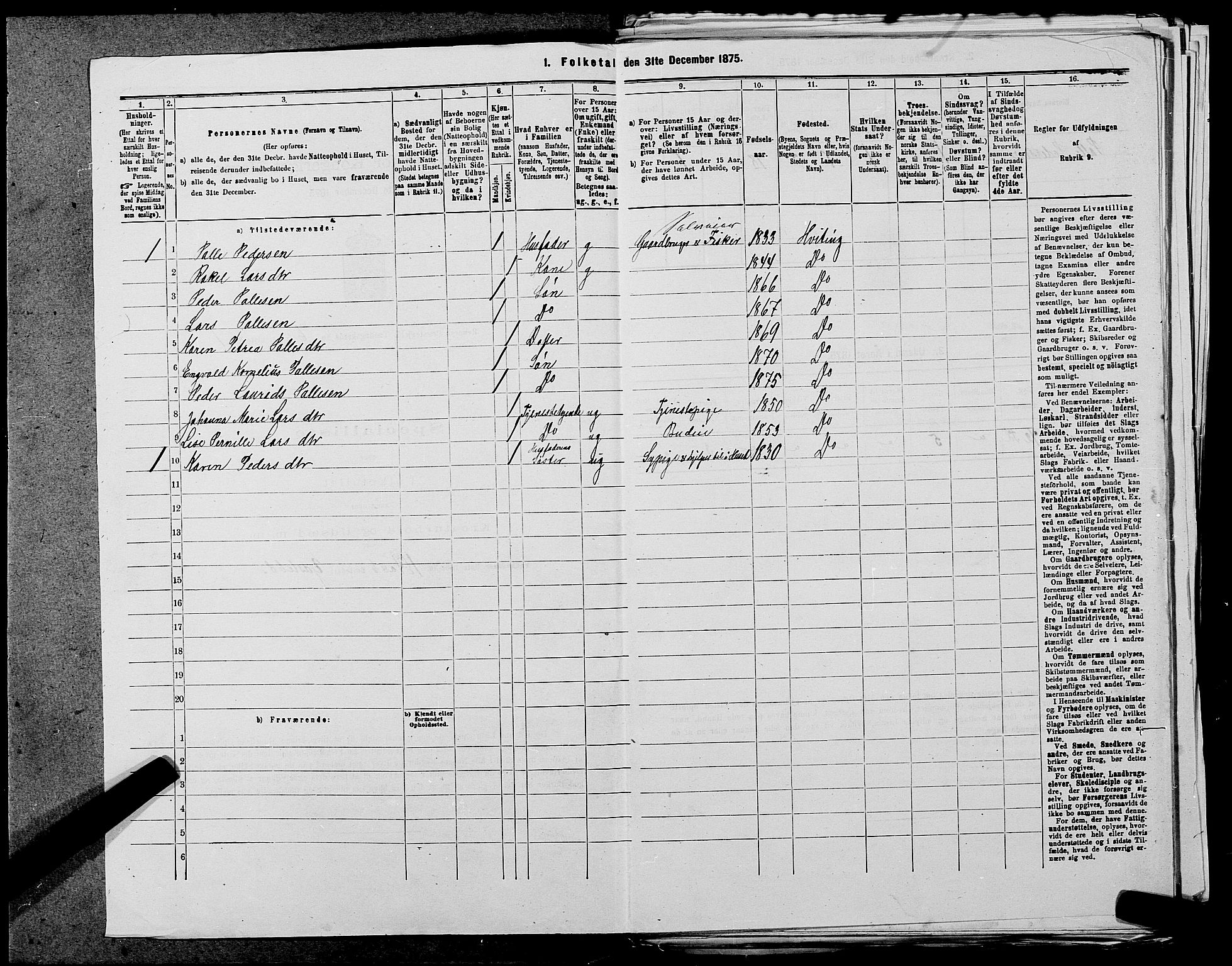 SAST, Folketelling 1875 for 1142P Rennesøy prestegjeld, 1875, s. 727