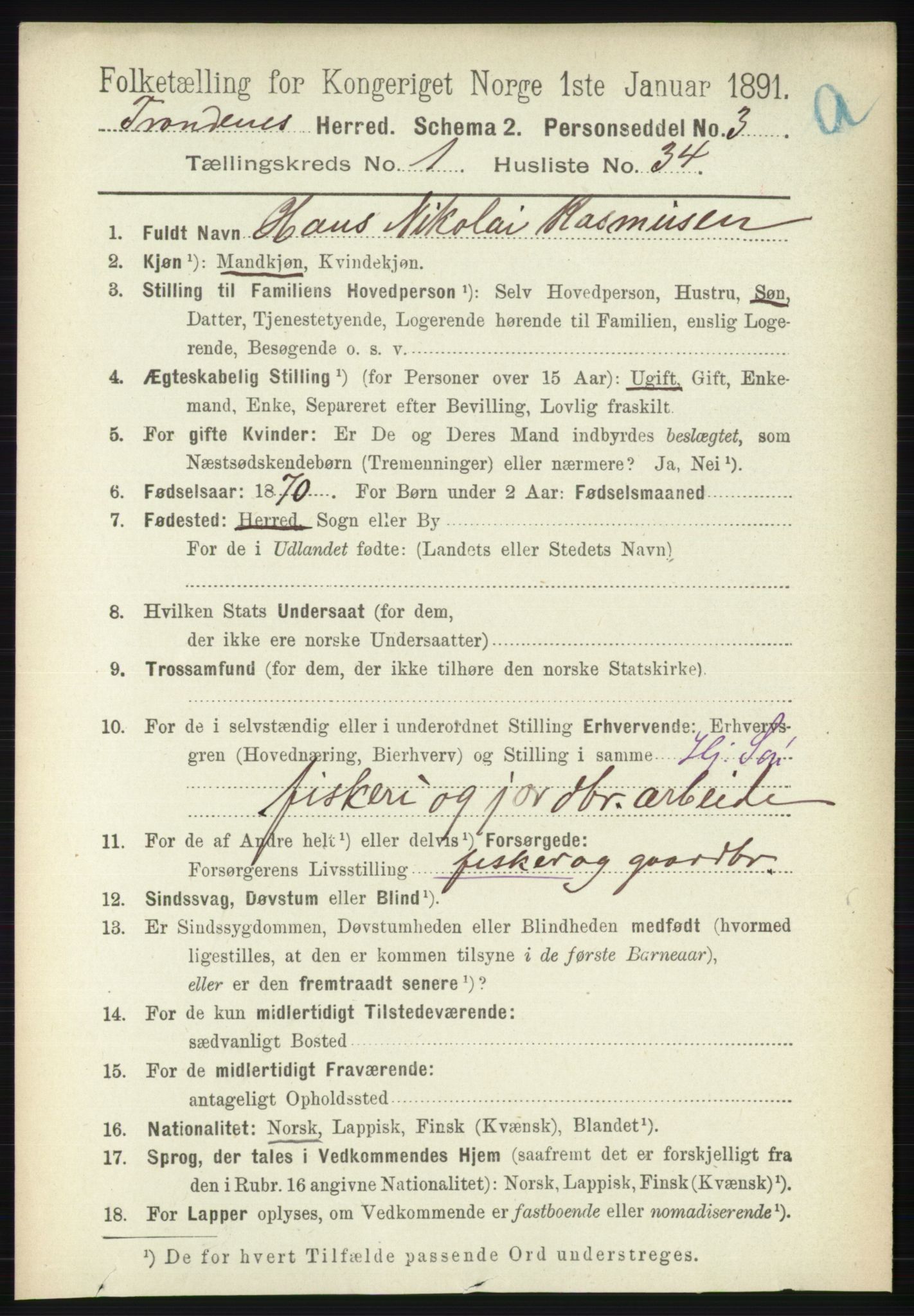 RA, Folketelling 1891 for 1914 Trondenes herred, 1891, s. 338