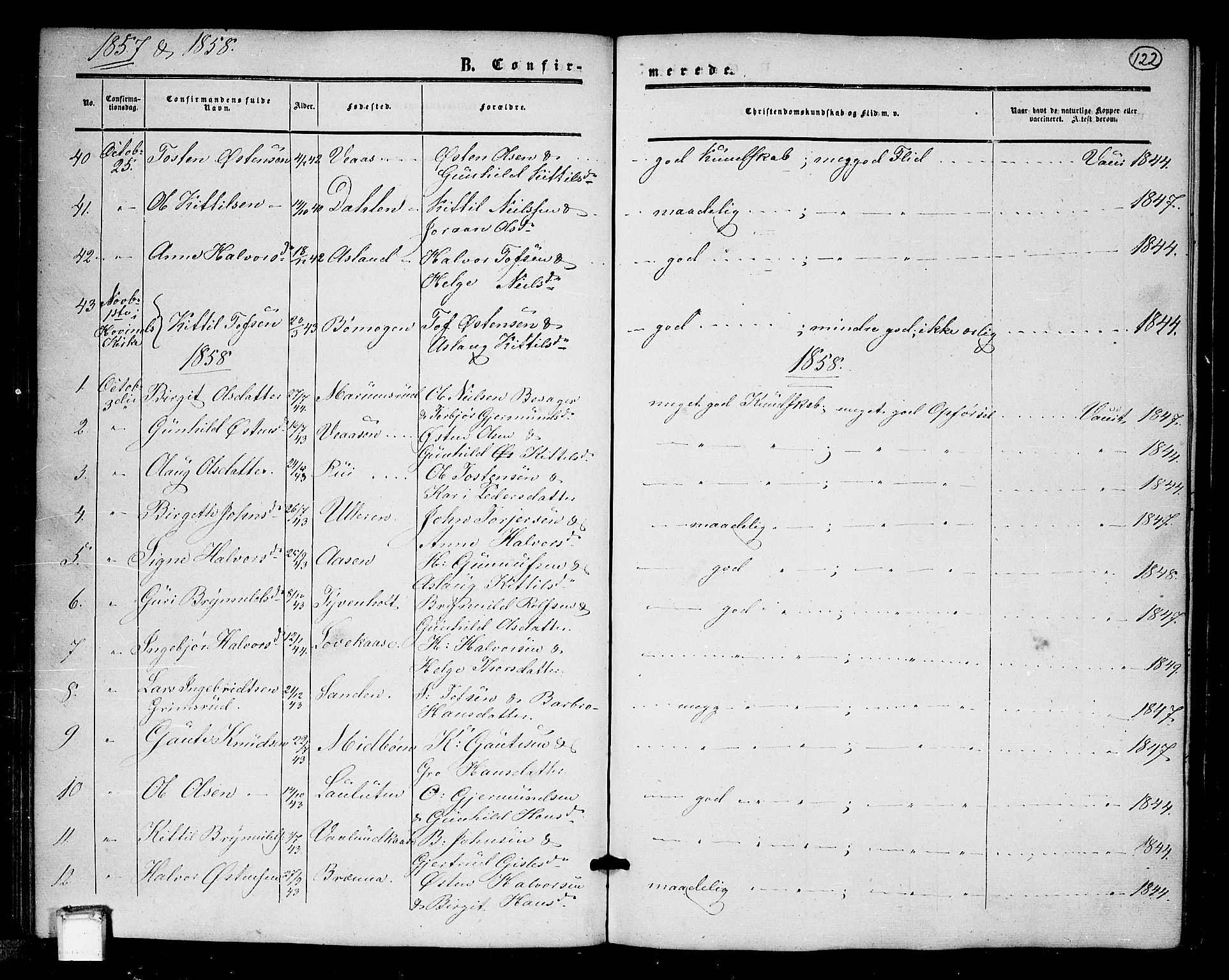 Tinn kirkebøker, AV/SAKO-A-308/G/Ga/L0002: Klokkerbok nr. I 2, 1851-1883, s. 122