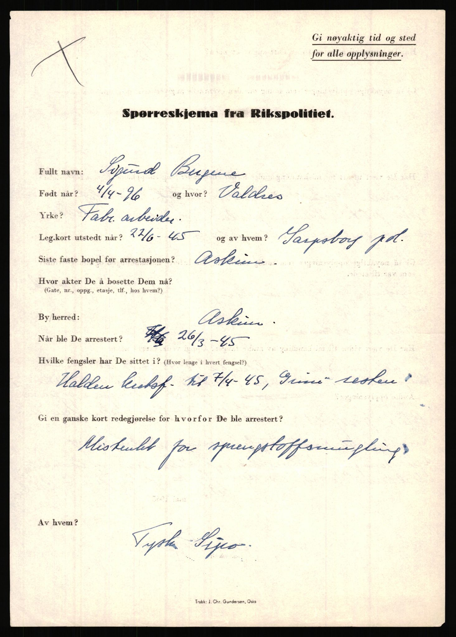 Rikspolitisjefen, AV/RA-S-1560/L/L0002: Berg, Alf - Bråthen, Thorleif, 1940-1945, s. 181