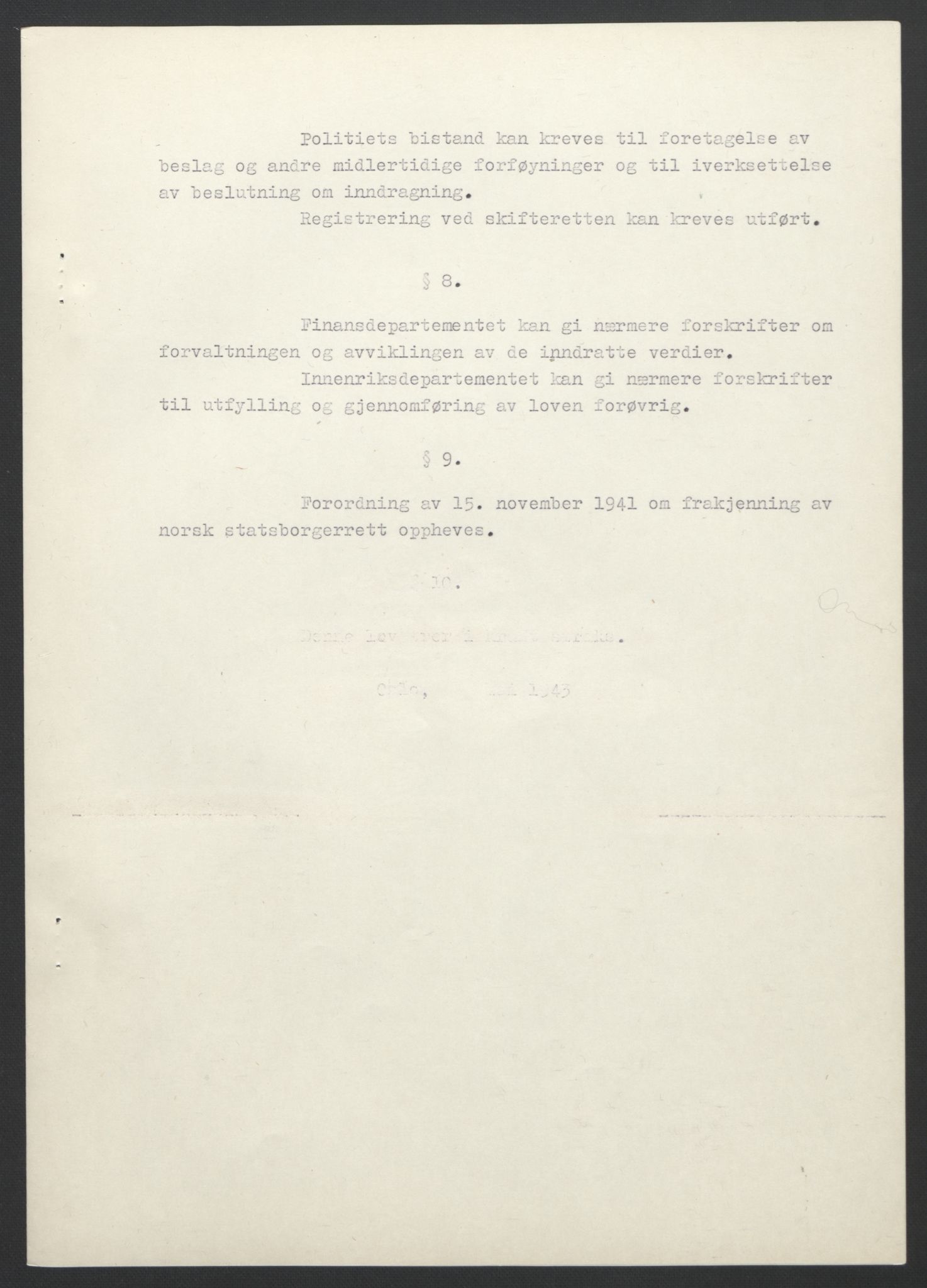 NS-administrasjonen 1940-1945 (Statsrådsekretariatet, de kommisariske statsråder mm), RA/S-4279/D/Db/L0099: Lover, 1943, s. 368
