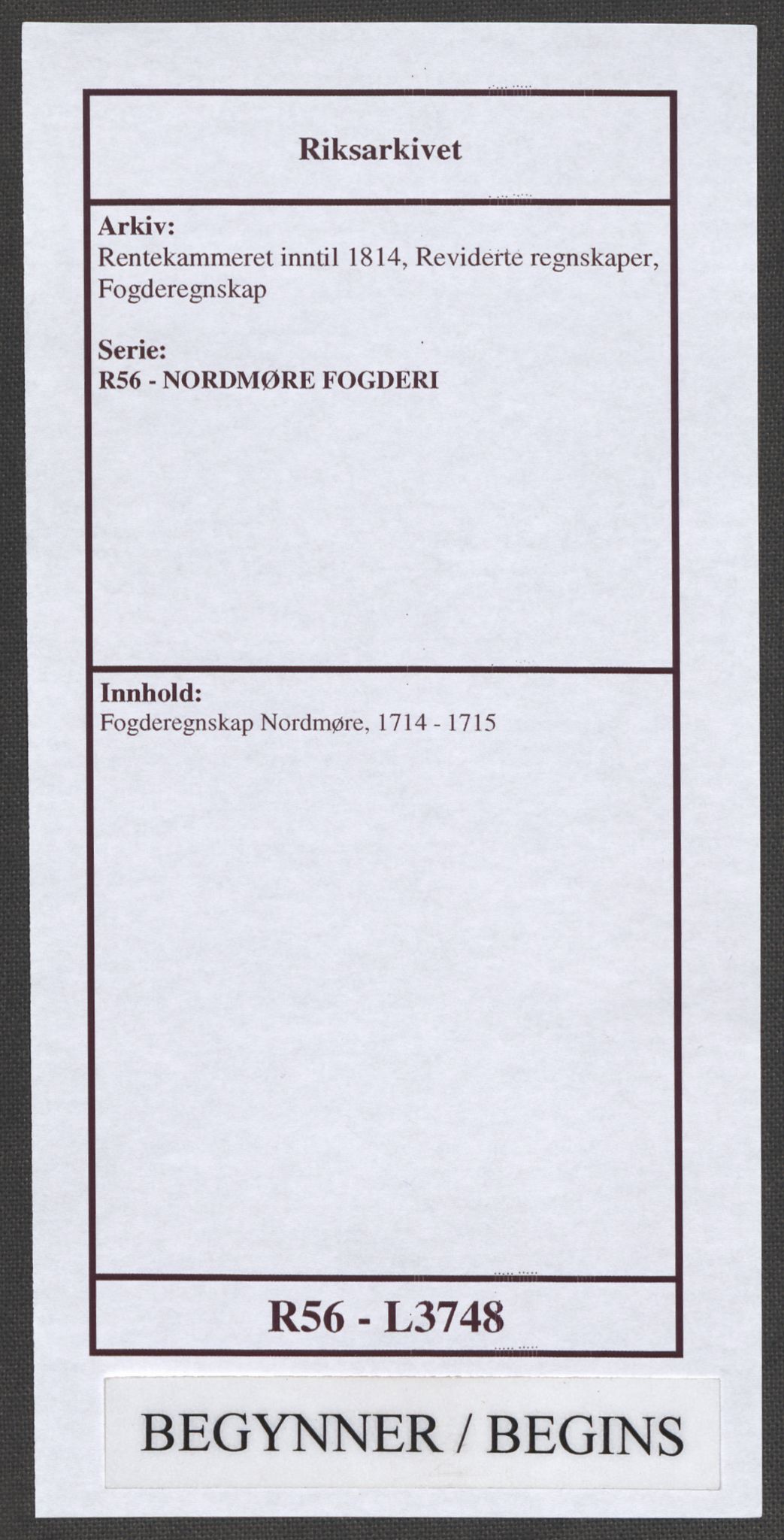 Rentekammeret inntil 1814, Reviderte regnskaper, Fogderegnskap, RA/EA-4092/R56/L3748: Fogderegnskap Nordmøre, 1714-1715, s. 1