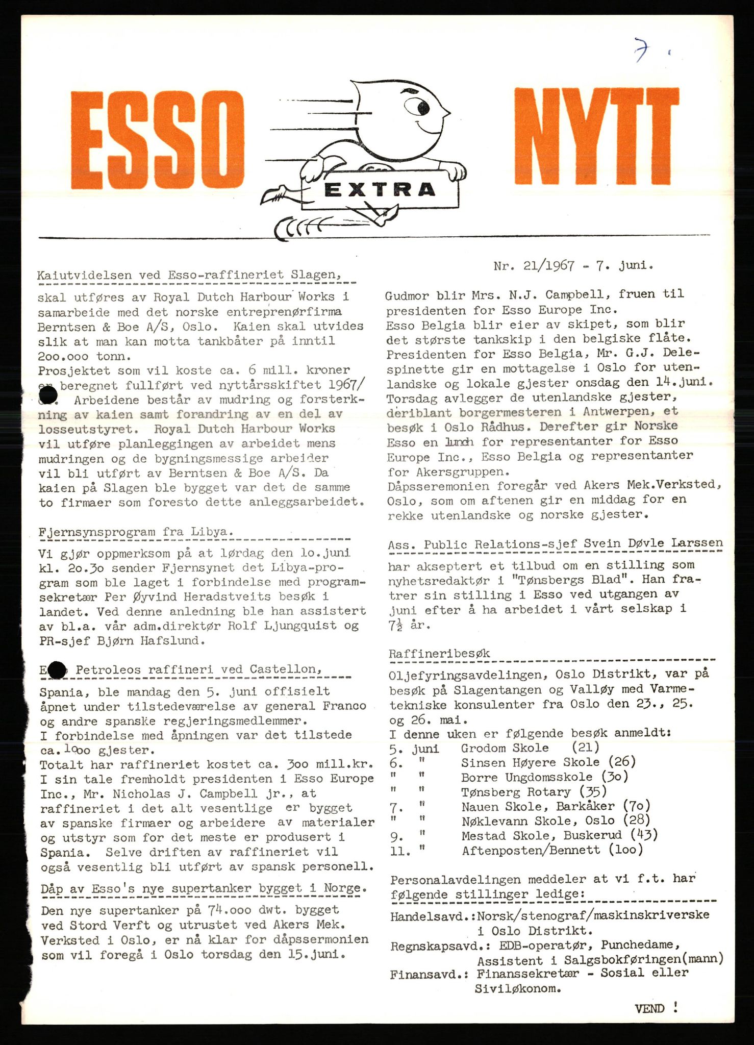 Pa 0982 - Esso Norge A/S, AV/SAST-A-100448/X/Xd/L0004: Esso Extra Nytt, 1963-1976