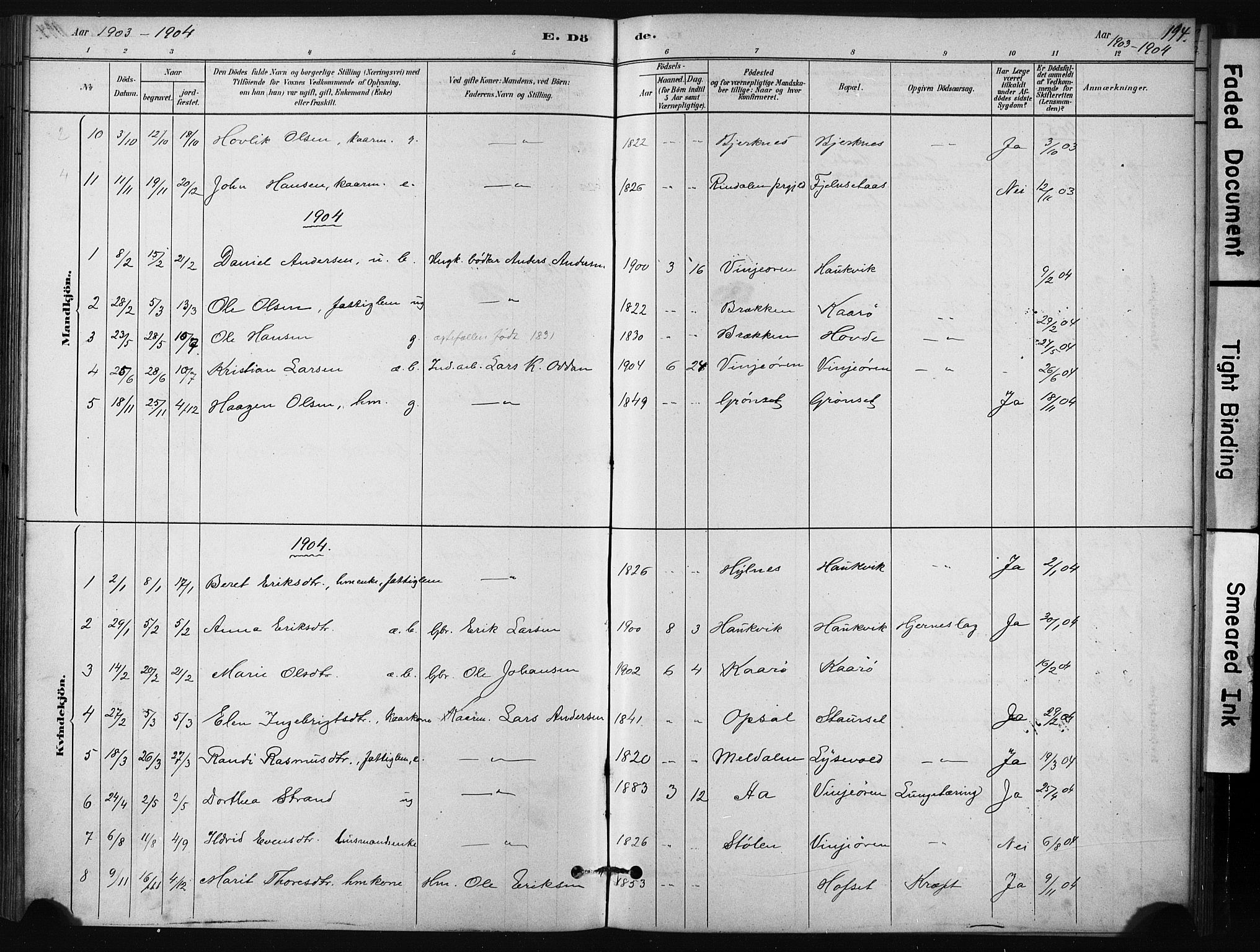 Ministerialprotokoller, klokkerbøker og fødselsregistre - Sør-Trøndelag, AV/SAT-A-1456/631/L0512: Ministerialbok nr. 631A01, 1879-1912, s. 194