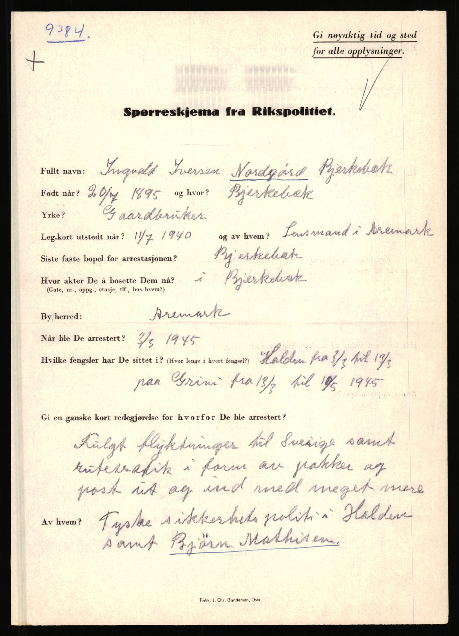 Rikspolitisjefen, AV/RA-S-1560/L/L0012: Mogensen, Øivind - Noraas, Lars, 1940-1945, s. 1010