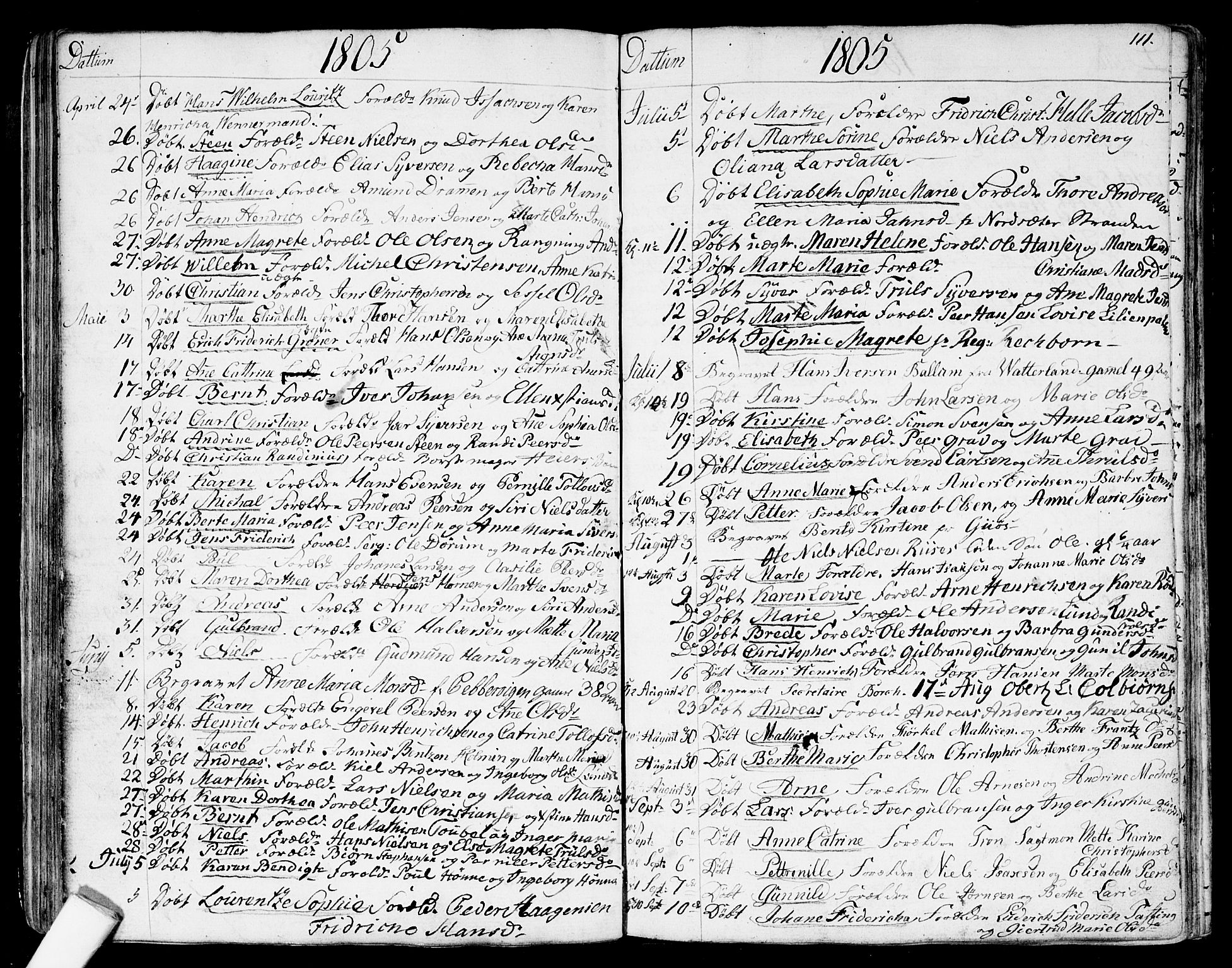Garnisonsmenigheten Kirkebøker, SAO/A-10846/G/Ga/L0001: Klokkerbok nr. 1, 1796-1814, s. 110-111