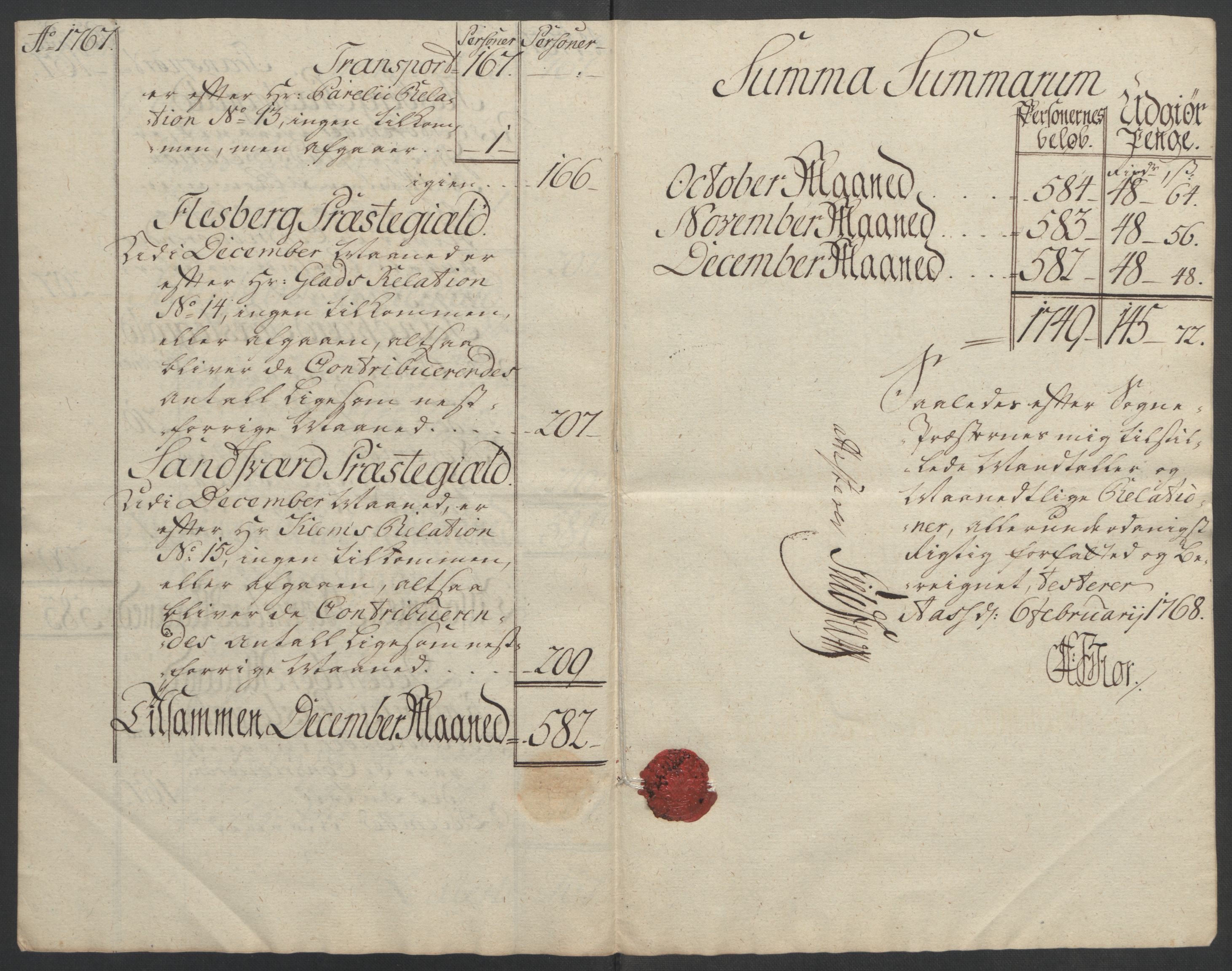 Rentekammeret inntil 1814, Reviderte regnskaper, Fogderegnskap, RA/EA-4092/R24/L1672: Ekstraskatten Numedal og Sandsvær, 1762-1767, s. 343