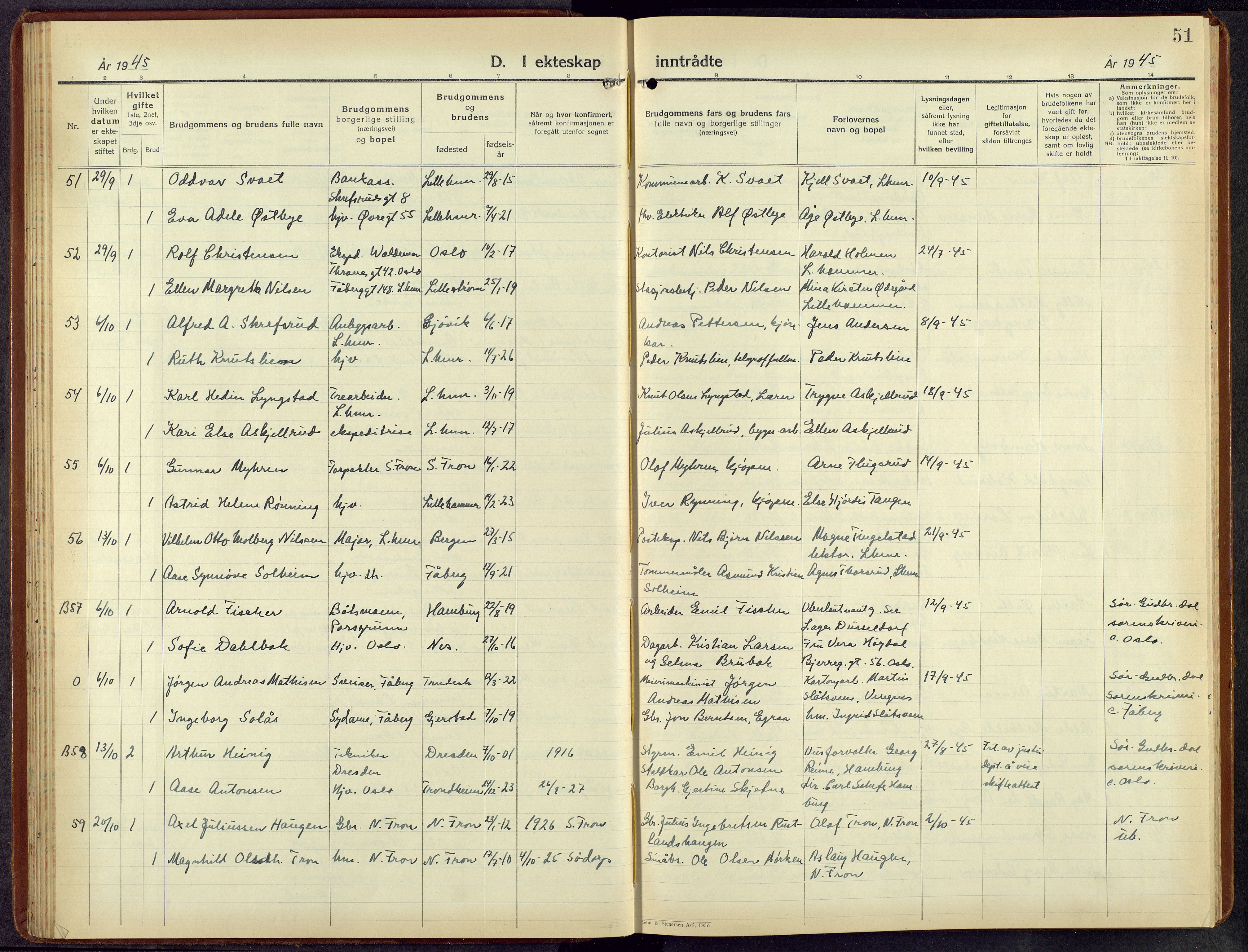 Lillehammer prestekontor, AV/SAH-PREST-088/H/Ha/Hab/L0004: Klokkerbok nr. 4, 1940-1955, s. 51