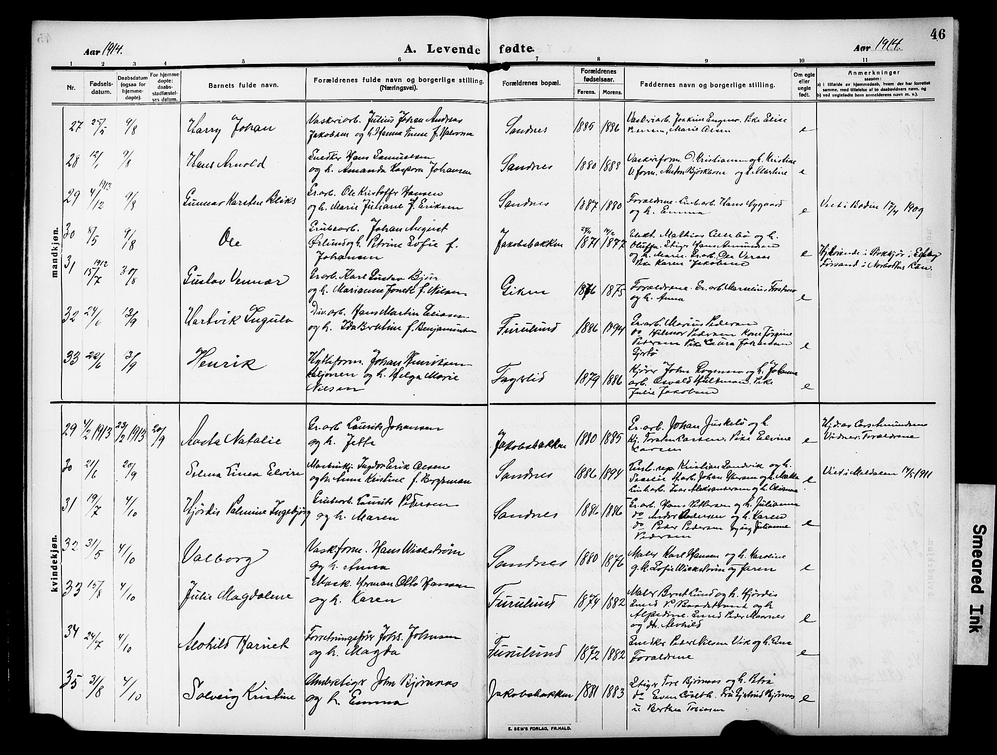 Ministerialprotokoller, klokkerbøker og fødselsregistre - Nordland, AV/SAT-A-1459/850/L0710: Ministerialbok nr. 850A02, 1910-1920, s. 46