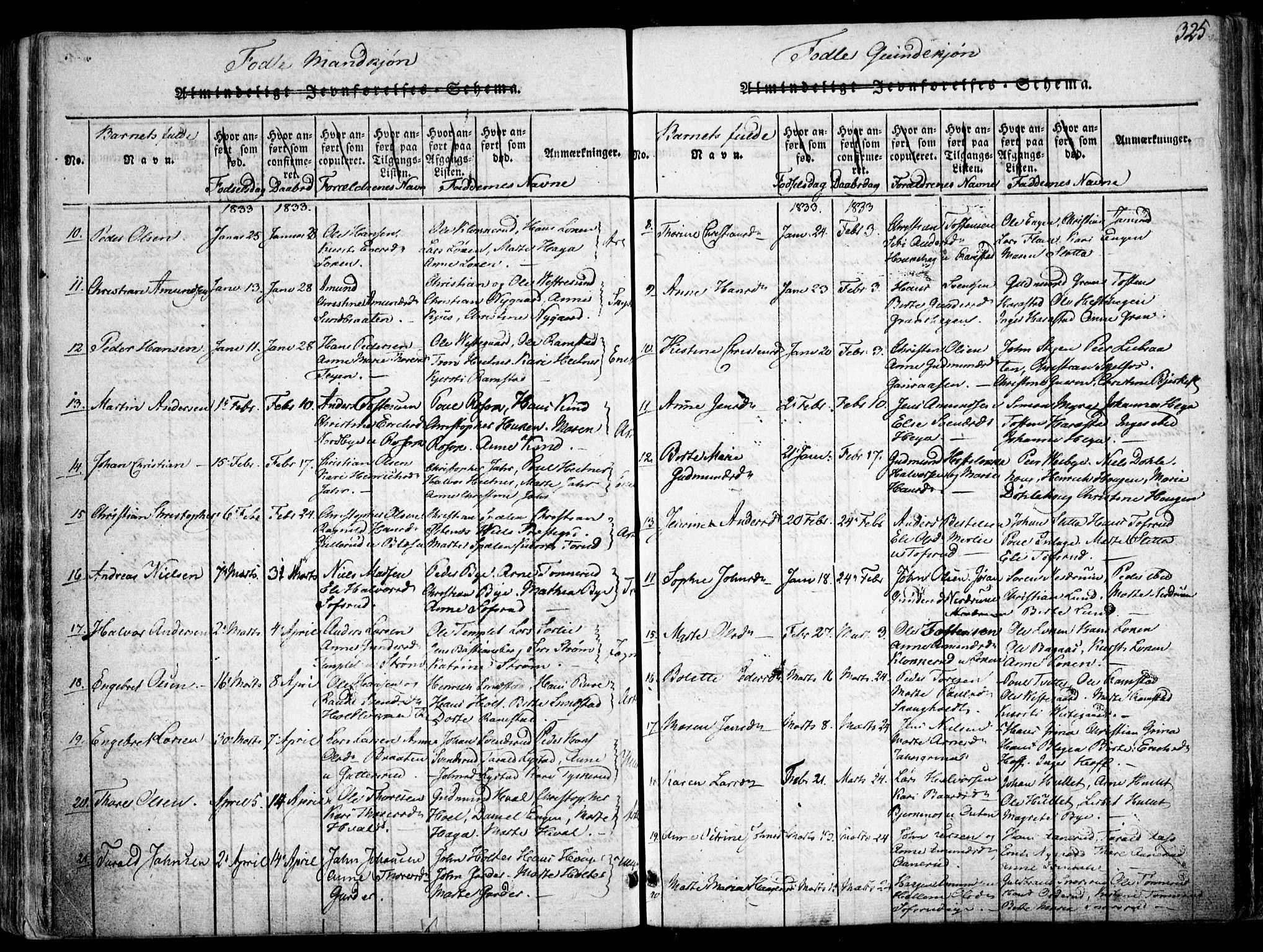 Fet prestekontor Kirkebøker, AV/SAO-A-10370a/F/Fa/L0008: Ministerialbok nr. I 8, 1815-1842, s. 325