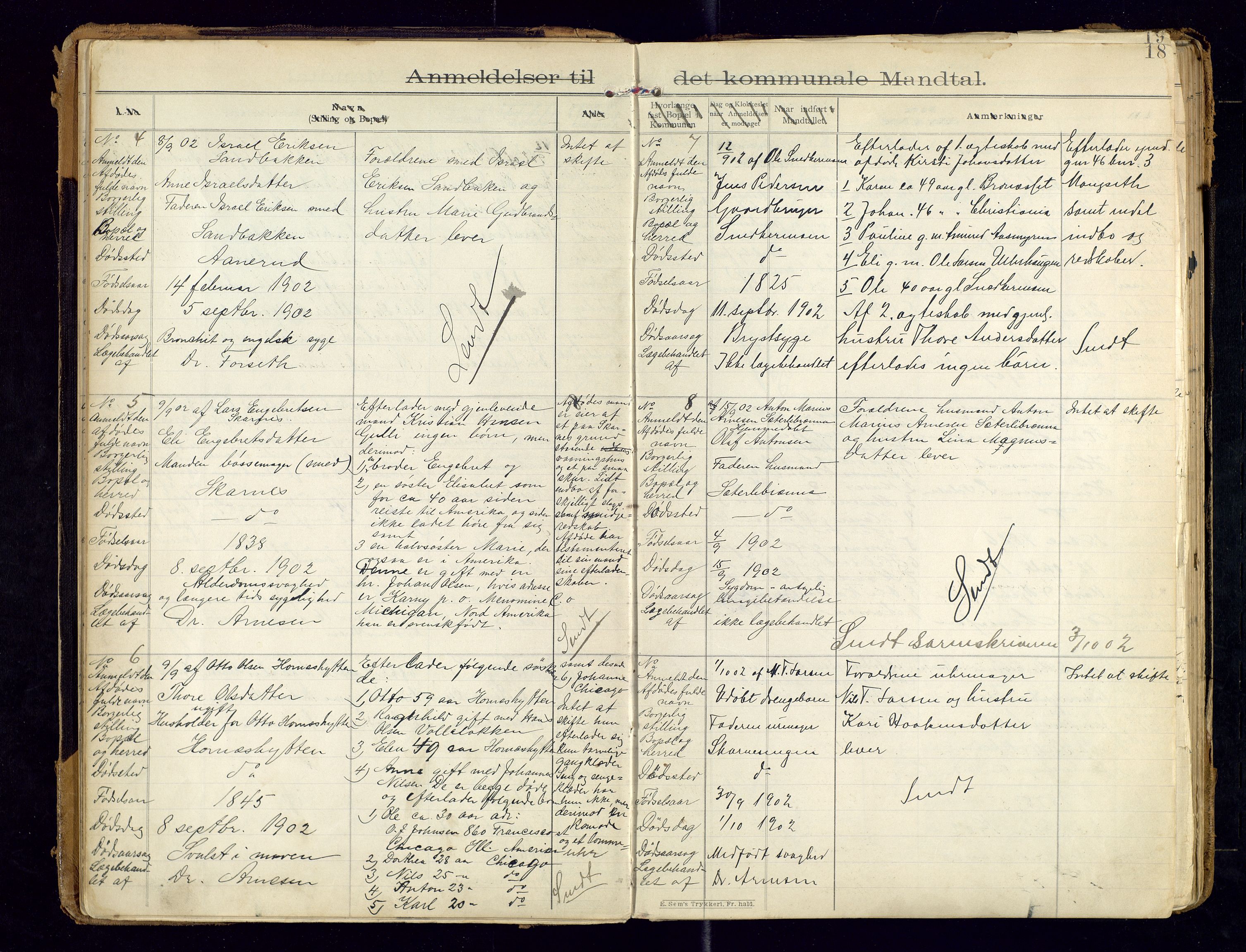 Sør-Odal lensmannskontor, SAH/LHS-022/H/Hb/L0001/0002: Protokoller over anmeldte dødsfall / Protokoll over anmeldte dødsfall, 1901-1913, s. 18