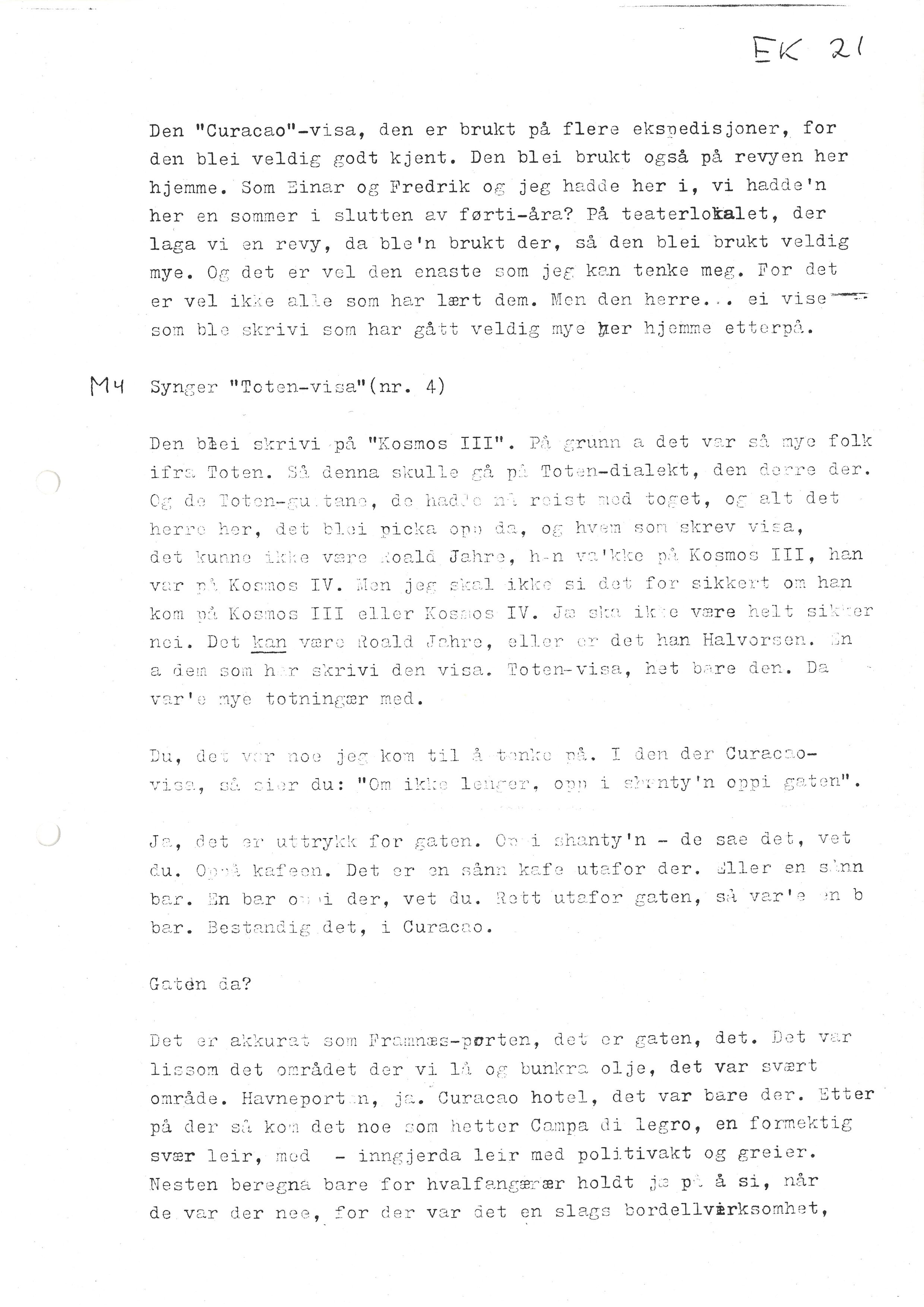 Sa 16 - Folkemusikk fra Vestfold, Gjerdesamlingen, VEMU/A-1868/I/L0001: Informantregister med intervjunedtegnelser, 1979-1986