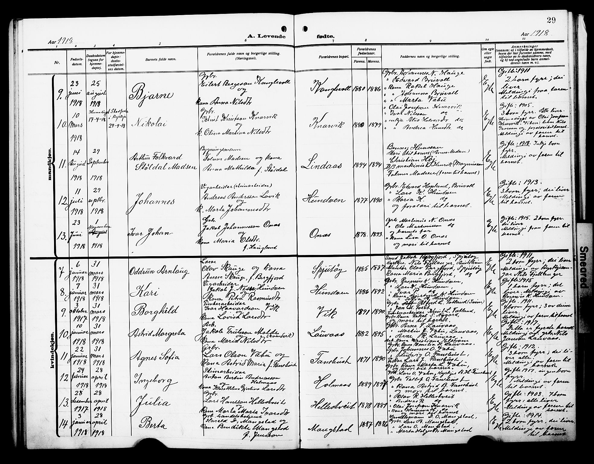 Lindås Sokneprestembete, AV/SAB-A-76701/H/Hab/Habb/L0004: Klokkerbok nr. B 4, 1912-1929, s. 29