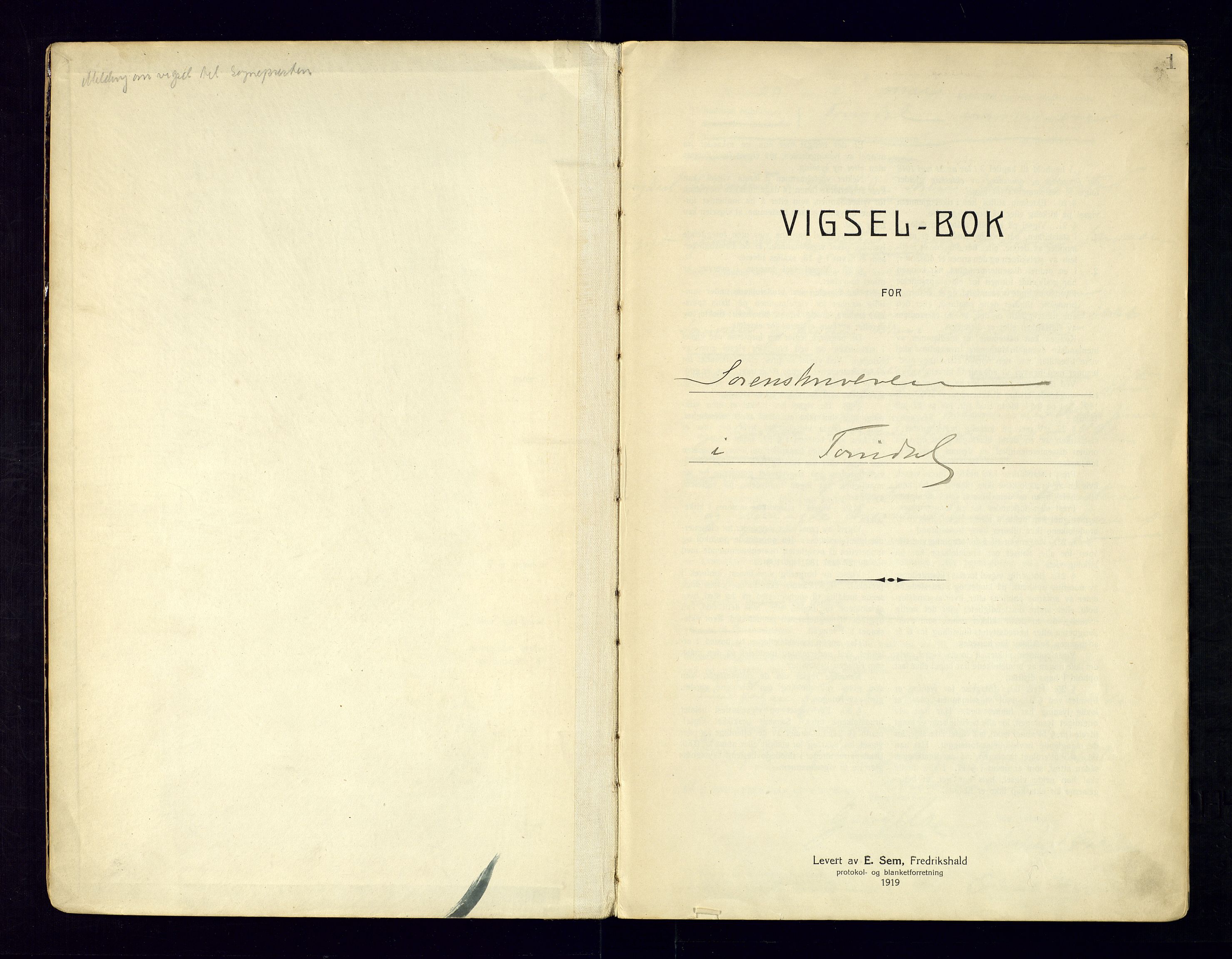 Torridal sorenskriveri, SAK/1221-0012/L/Ld/L0003: Vigselbok nr. 1, 1920-1943, s. 1