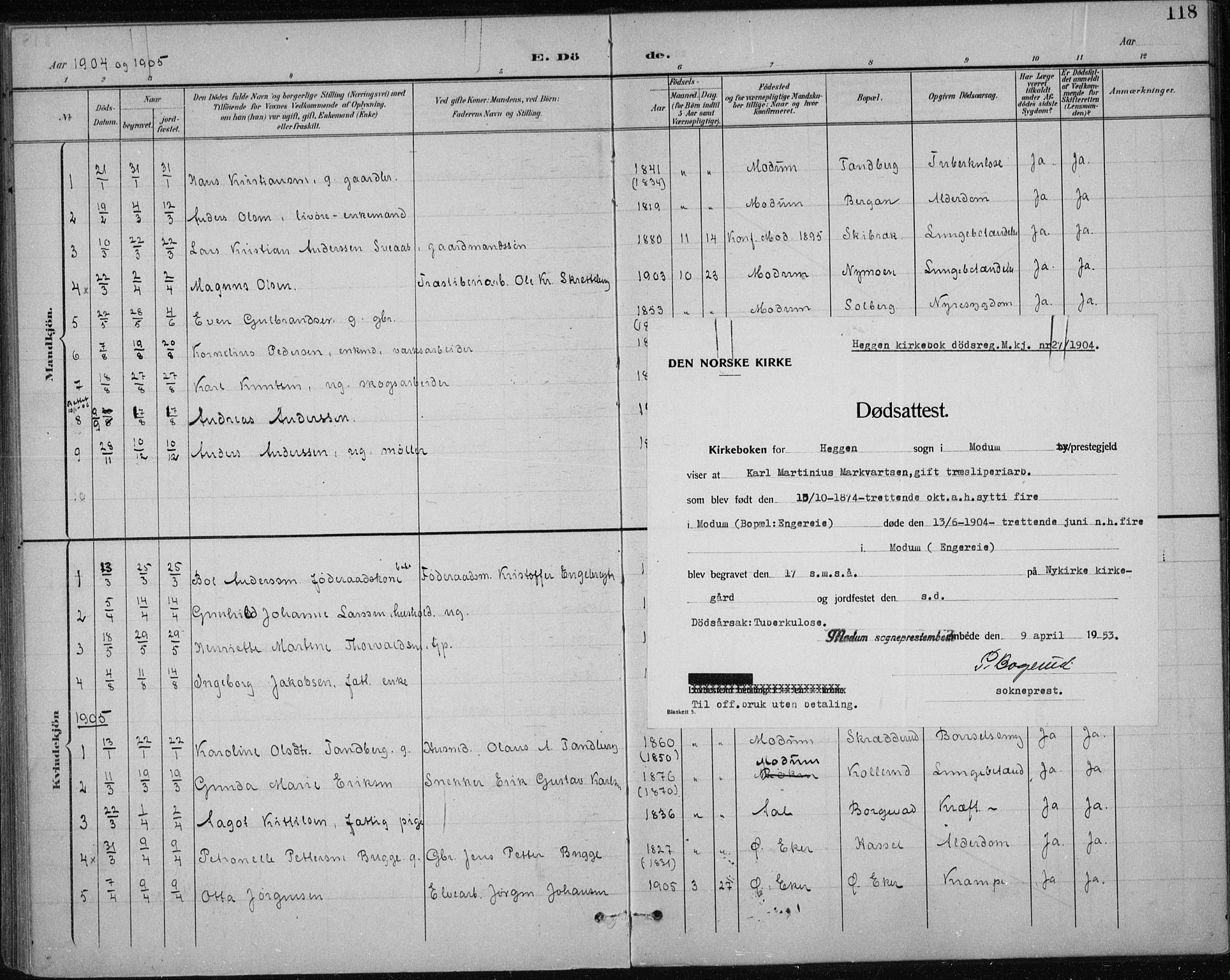 Modum kirkebøker, AV/SAKO-A-234/F/Fa/L0017: Ministerialbok nr. 17, 1900-1915, s. 118