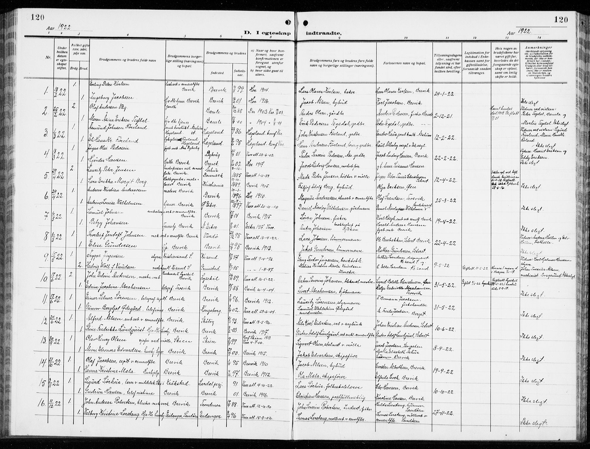 Brevik kirkebøker, SAKO/A-255/G/Ga/L0006: Klokkerbok nr. 6, 1922-1940, s. 120