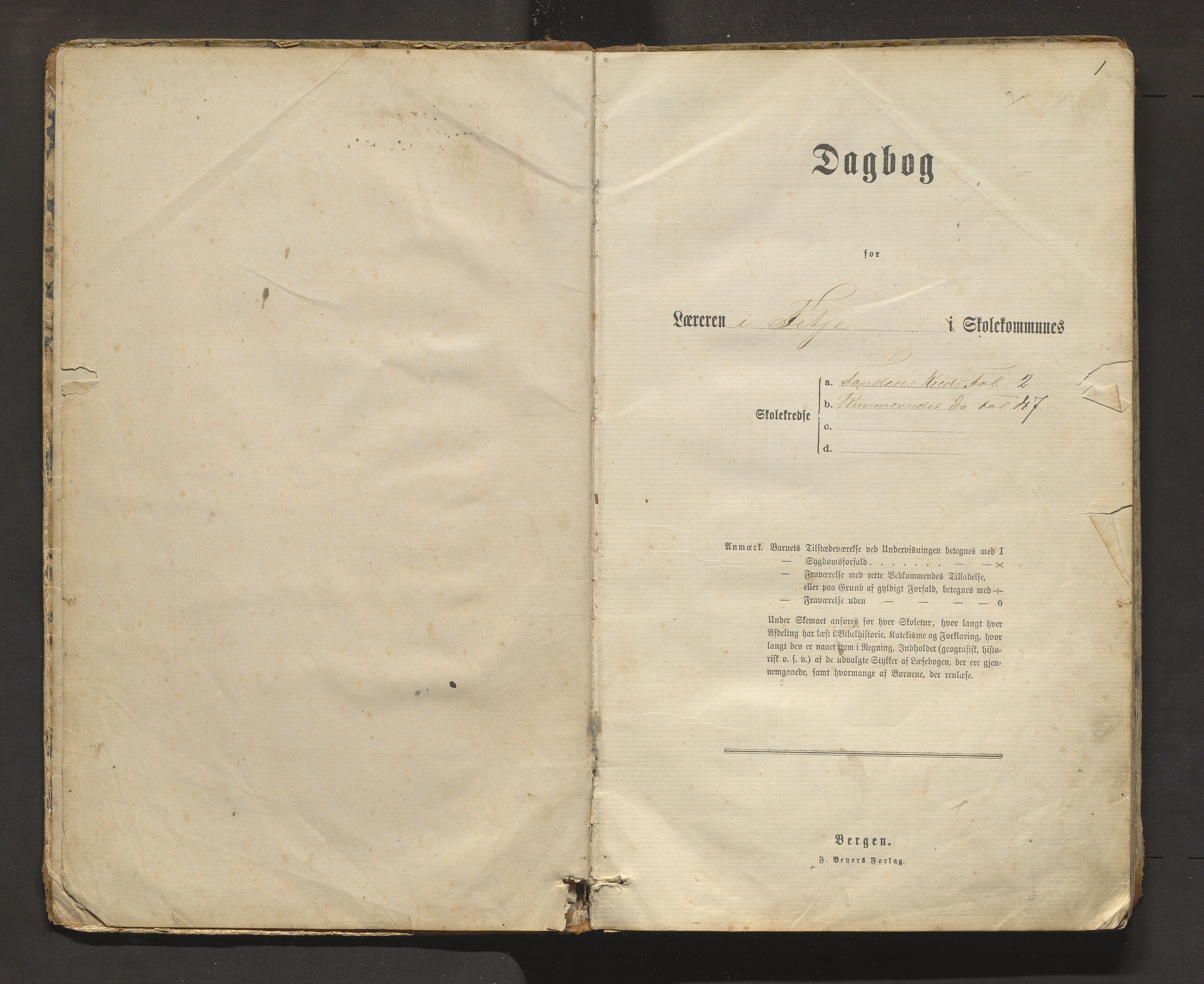 Fitjar kommune. Barneskulane, IKAH/1222-231/G/Ga/L0007: Dagbok for læraren i Fitje skolekommune Fonden, Rimbereid, Ivarsøy skulekrinsar, 1879-1897