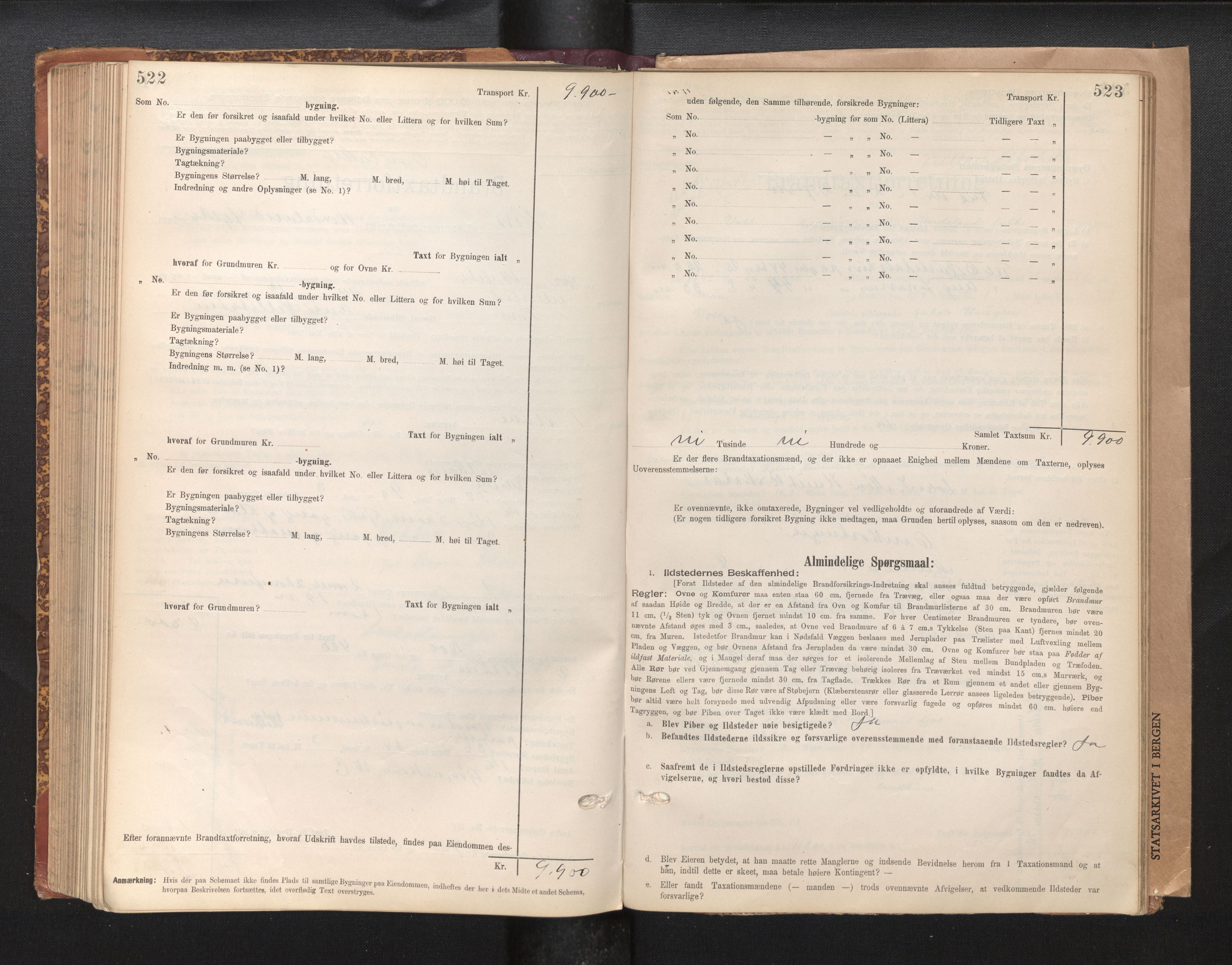 Lensmannen i Voss, SAB/A-35801/0012/L0008: Branntakstprotokoll, skjematakst, 1895-1945, s. 522-523