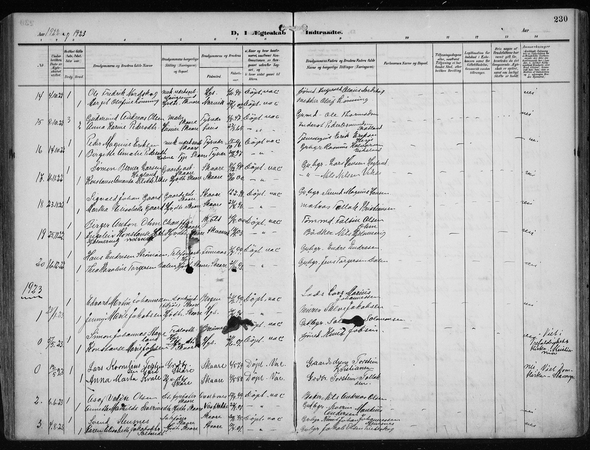 Haugesund sokneprestkontor, AV/SAST-A -101863/H/Ha/Haa/L0010: Ministerialbok nr. A 10, 1909-1935, s. 230