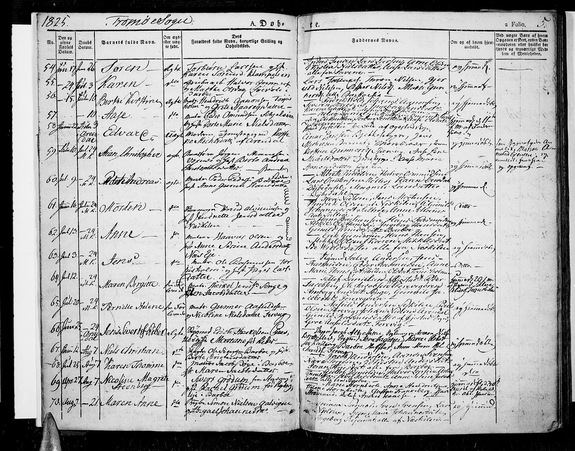 Tromøy sokneprestkontor, AV/SAK-1111-0041/F/Fa/L0003: Ministerialbok nr. A 3, 1825-1837, s. 5